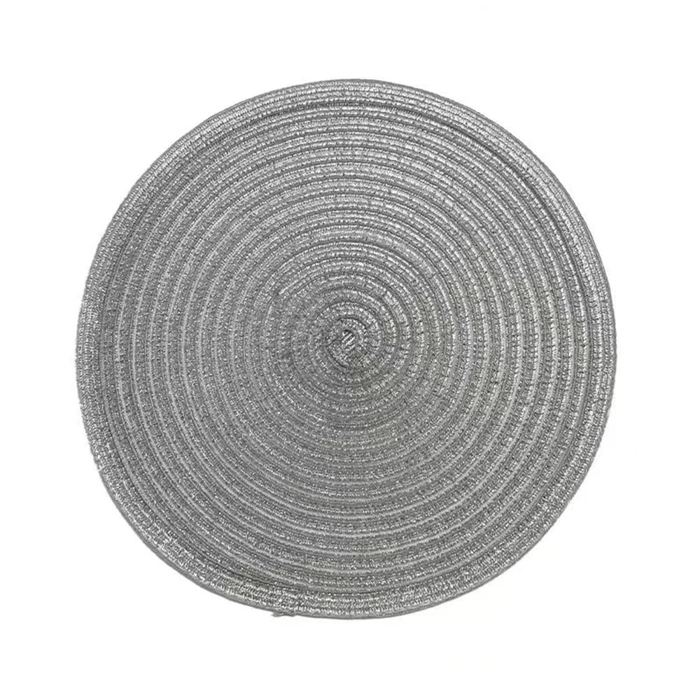 Round Placemat Table Woven Vinyl Individual Placemats for Table Non-Slip Kitchen Tableware Drink Cup Coaster Hoilday Decoration(Silver,38cm)