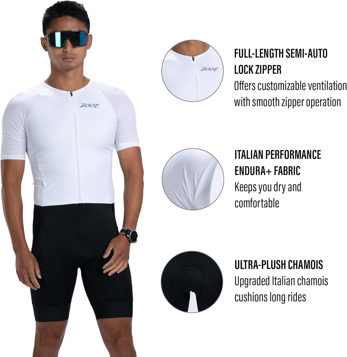 Zoot Men’s Core Tri Aero FZ Racesuit, Short Sleeve Moisture-Wicking Triathlon Suit, Plush Chamois & Storage for Race Day