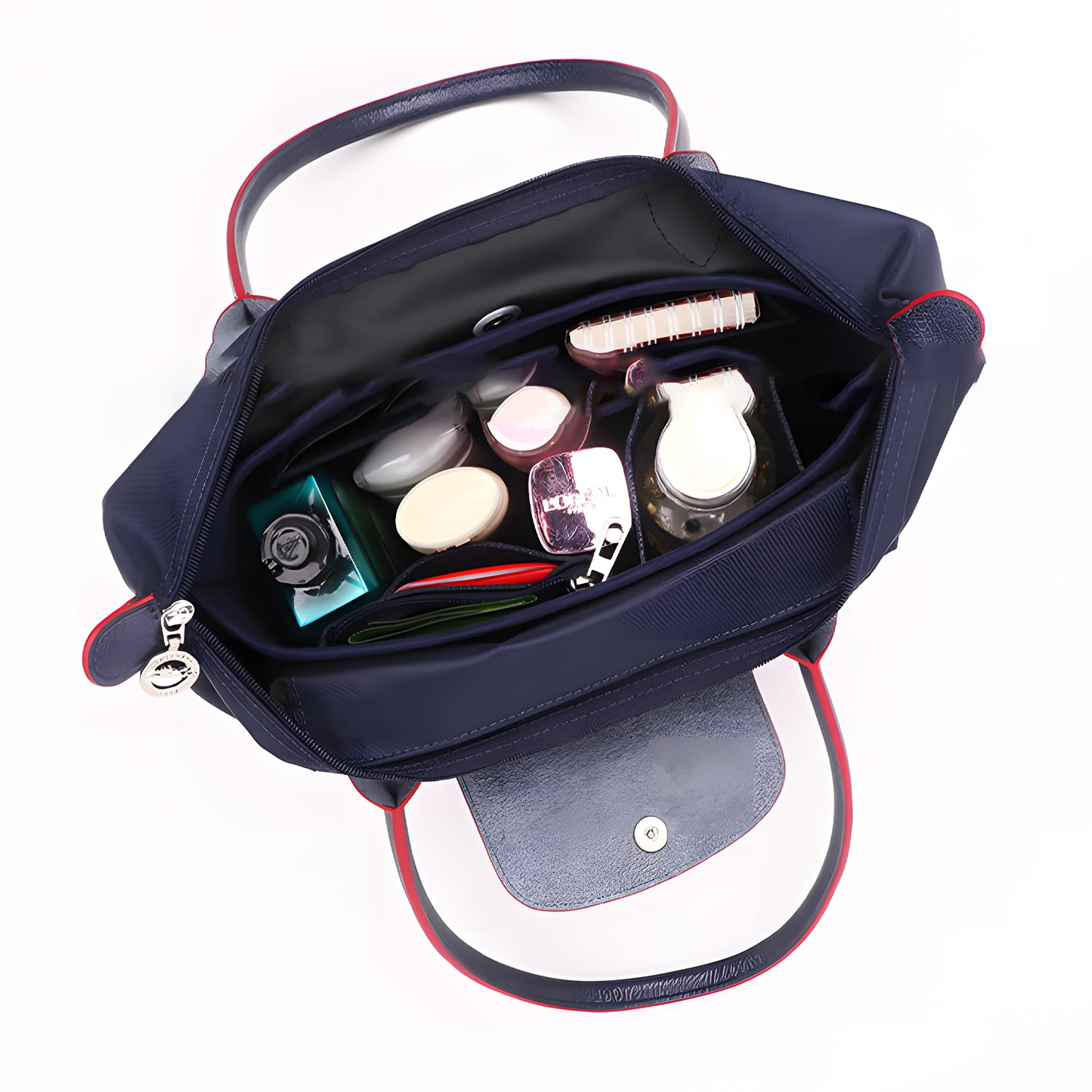 Longchamp filcowy organizer na torebki z wieloma kieszeniami z zamkiem błyskawicznym, składana torba na ramię Longchamp (niebieski, L)