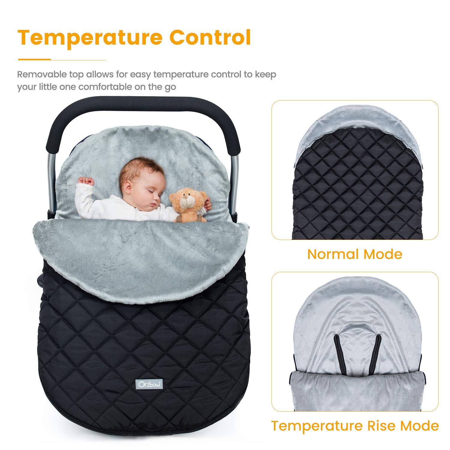 Orzbow Universale Sacco per Ovetto Invernale, Impermeabile Sacco a Pelo Termico per Seggiolino Auto (Maxi-Cosi/Römer/Cybex) con Imbracature a 3 e 5 Punti, Primavera e Autunno, Fodera Corta in Peluche