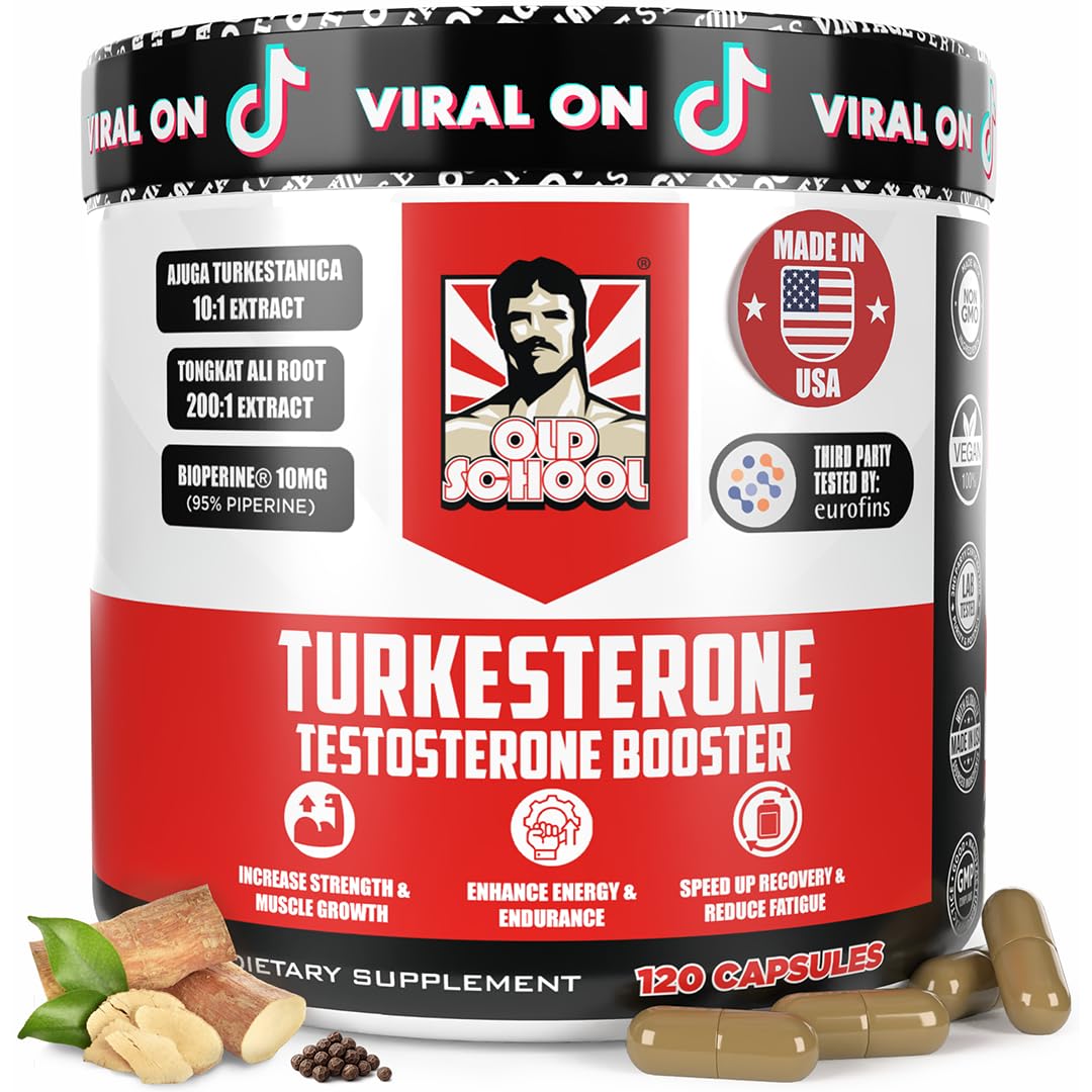 Old School Labs Testosterone Supplement for Men – Turkesterone 1500mg Max Potency + Tongkat Ali & BioPerine® – Muscle Growth, Recovery, Drive & Stamina – 120 Caps, 40 Servings
