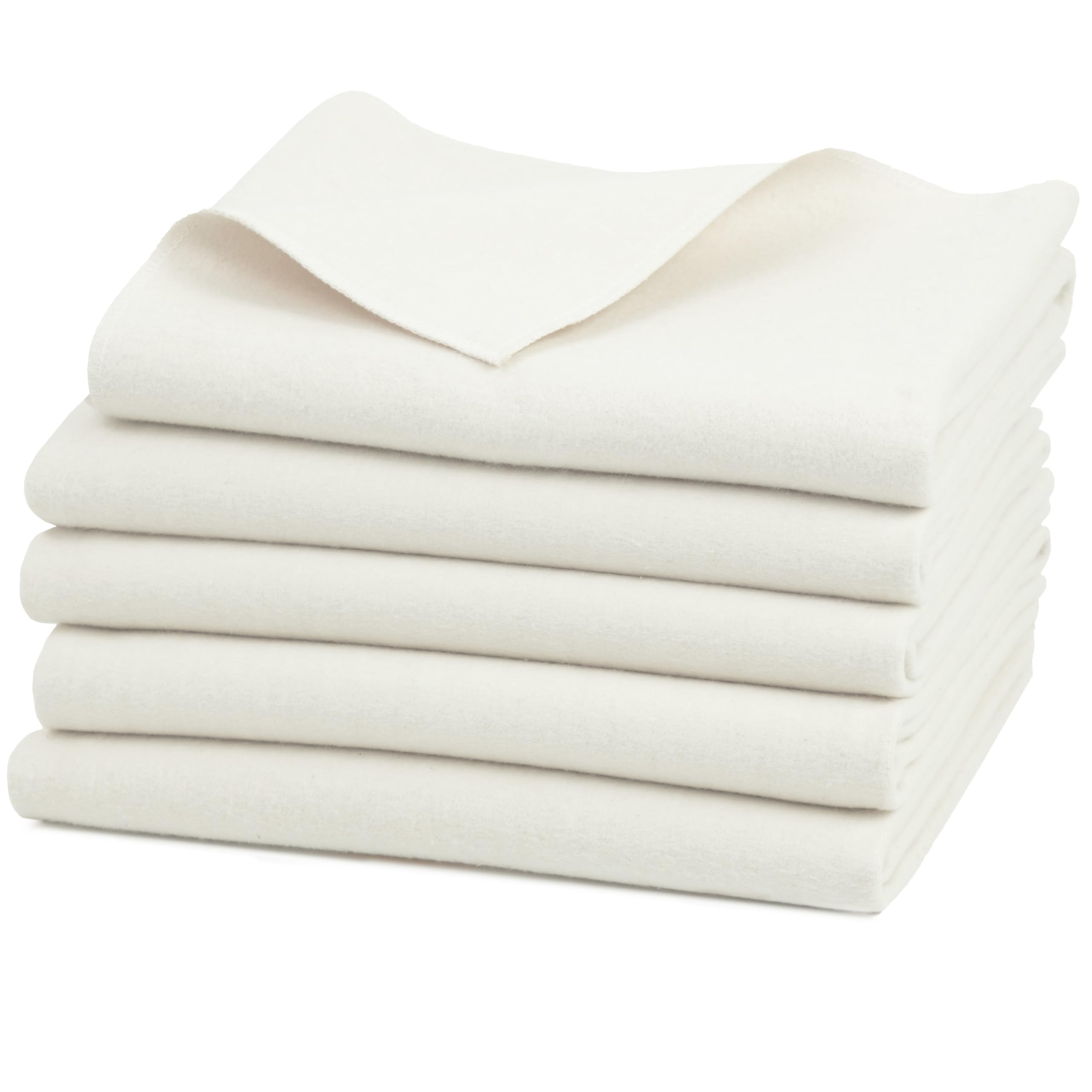 ZOLLNER Set de 5 Chiffons molletonnés en 80x80 cm en Coton - Matelas à Langer très Absorbant - Doux et Chaud - Lavable jusqu'à 95°C - en Blanc Nature - certifié Oeko Tex®