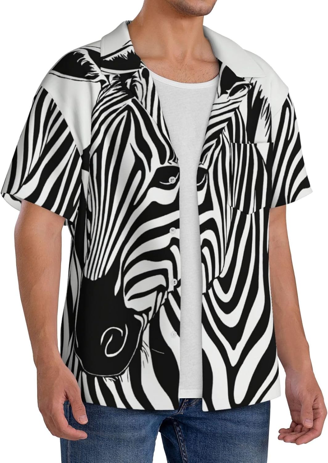 Camisa De Manga Larga Con Estampado De Cebra Para Hombre, Estilo Hipster, Estampado Floral, Casual, Camisa De Vestir Vintage Con Botones, Blanco