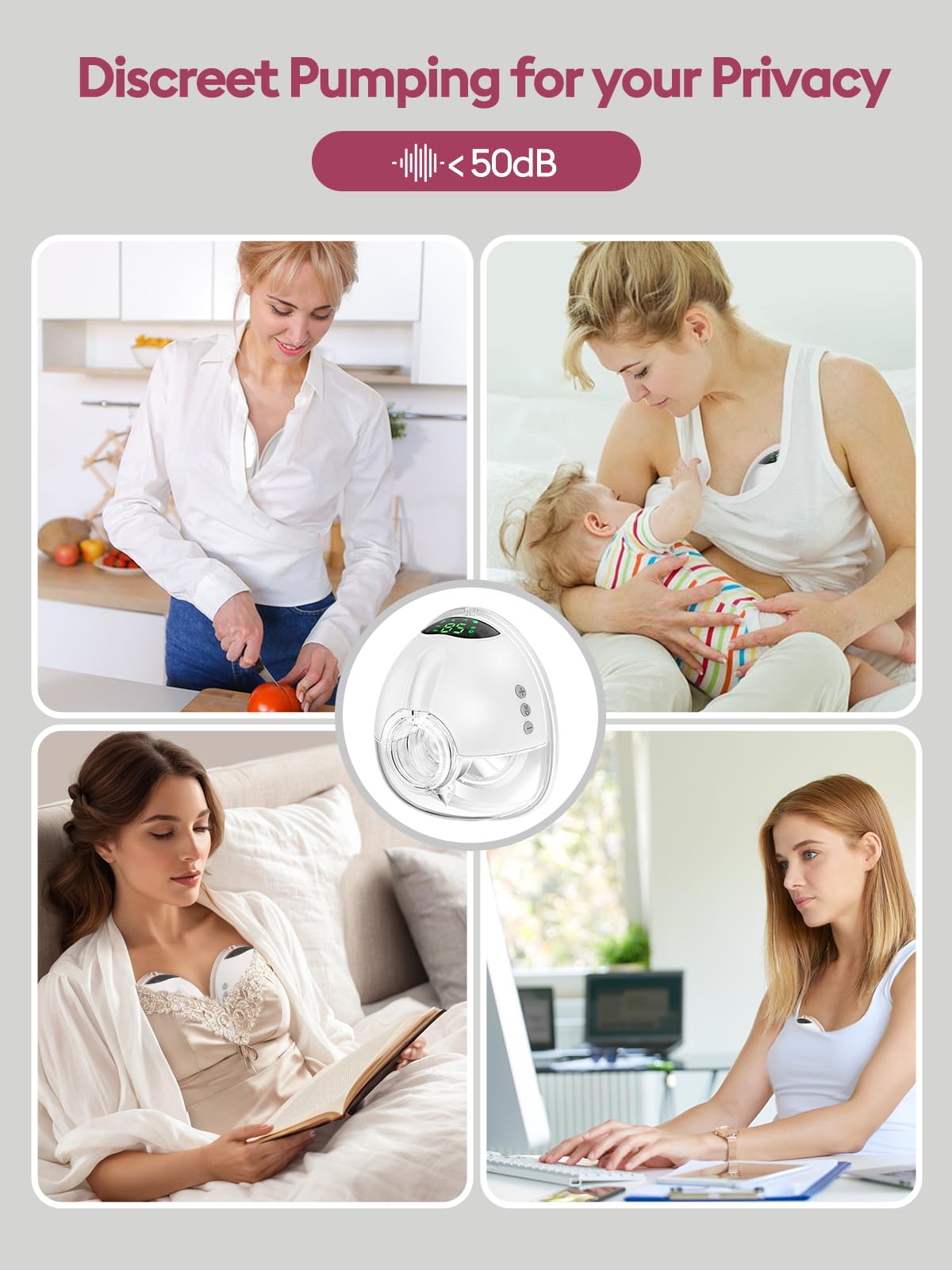 Lulia Breast Pump Hands Free, Wearable Breastfeeding Pump with 4 Mode and 9 Level, Strong Suction, Painless, Anti-Backflow, BPA Free, Portable Electric Breast Pumps with 17/19/21/24MM Flanges