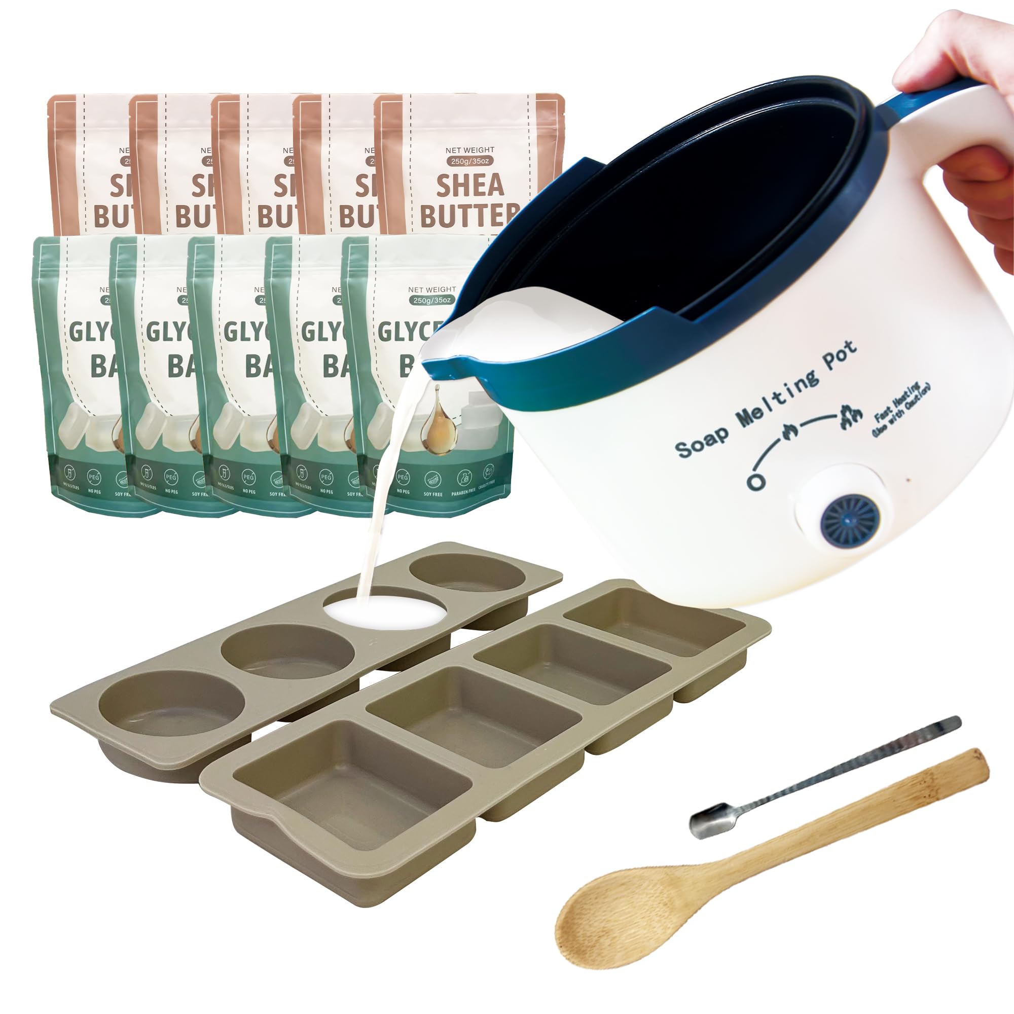 Seifenschmelzer für Seifenherstellung, DIY Seifenschmelztopf für DIY Seife Selber Machen Set, Erwachsene und Kinder (Seifenschmelzer + Seifenbasis-Set)