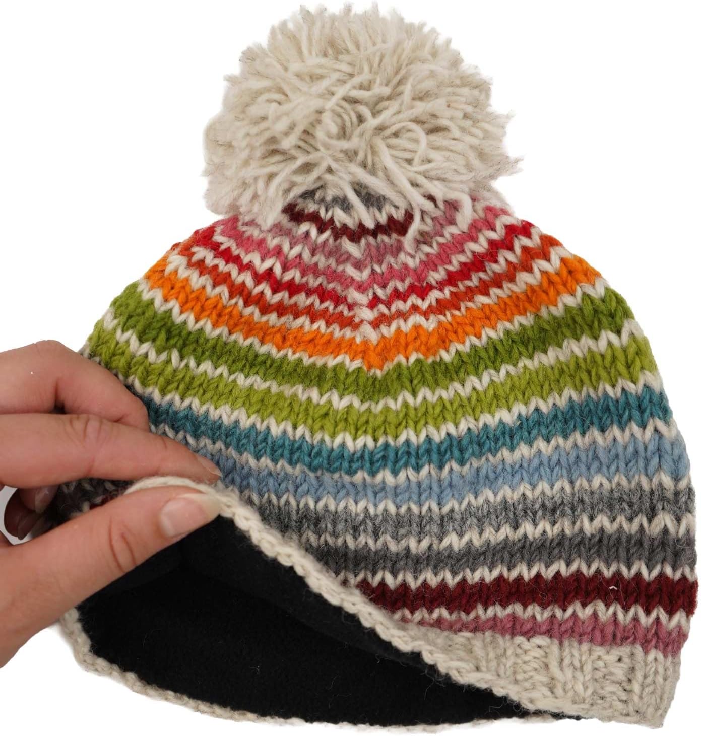 Pachamama Handknitted Medium 4-6 Cup 1.2L Wool Tea Cosy Teapot Cover - Multicoloured Stripe Insulated Handmade Fair Trade Oatmeal