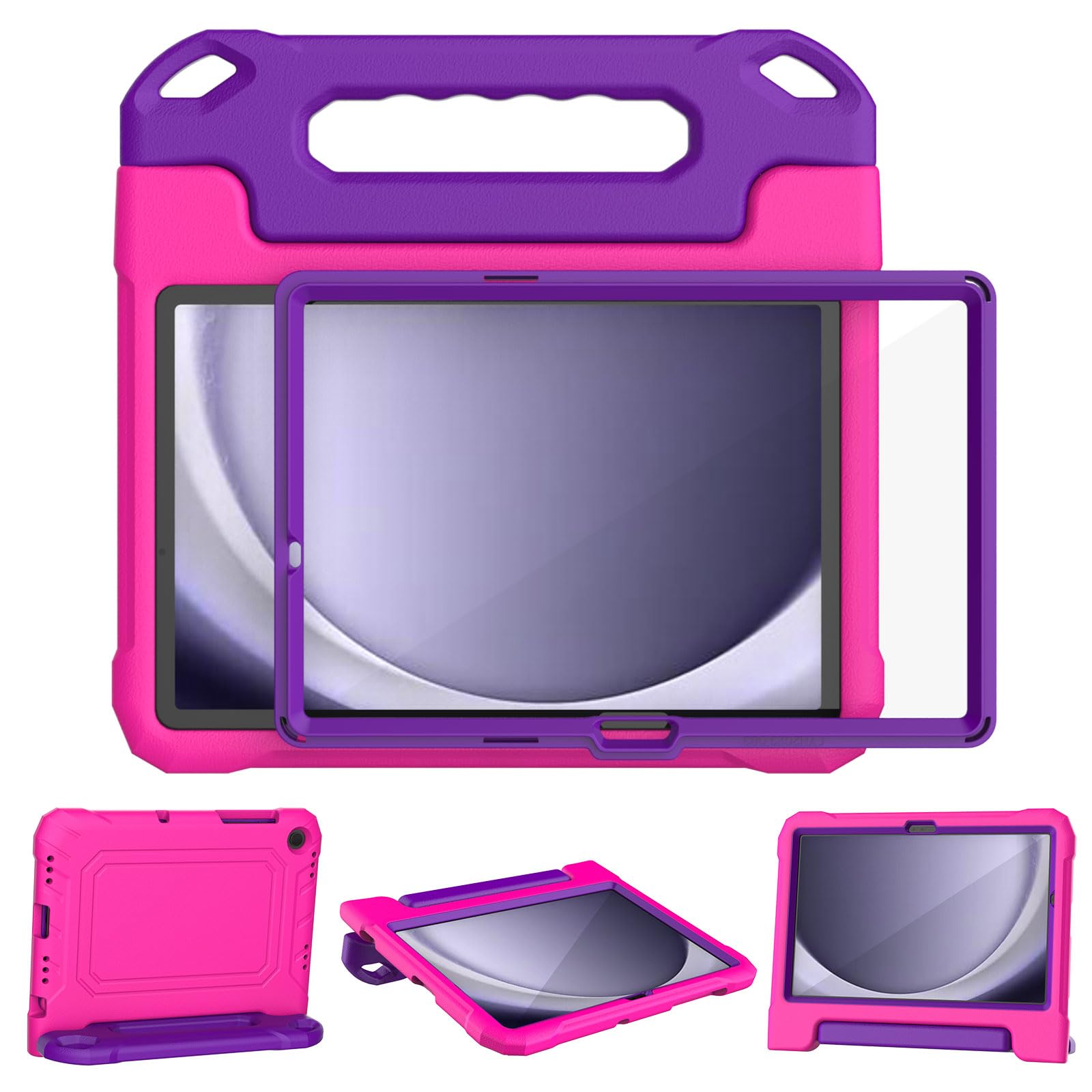 YIHE Kids Case for Samsung Galaxy Tab A11 Plus 2025 & A9 Plus 2023 11 Inch, Shockproof Handle Stand Cover with Built-in Screen Protector, Pink&Purple