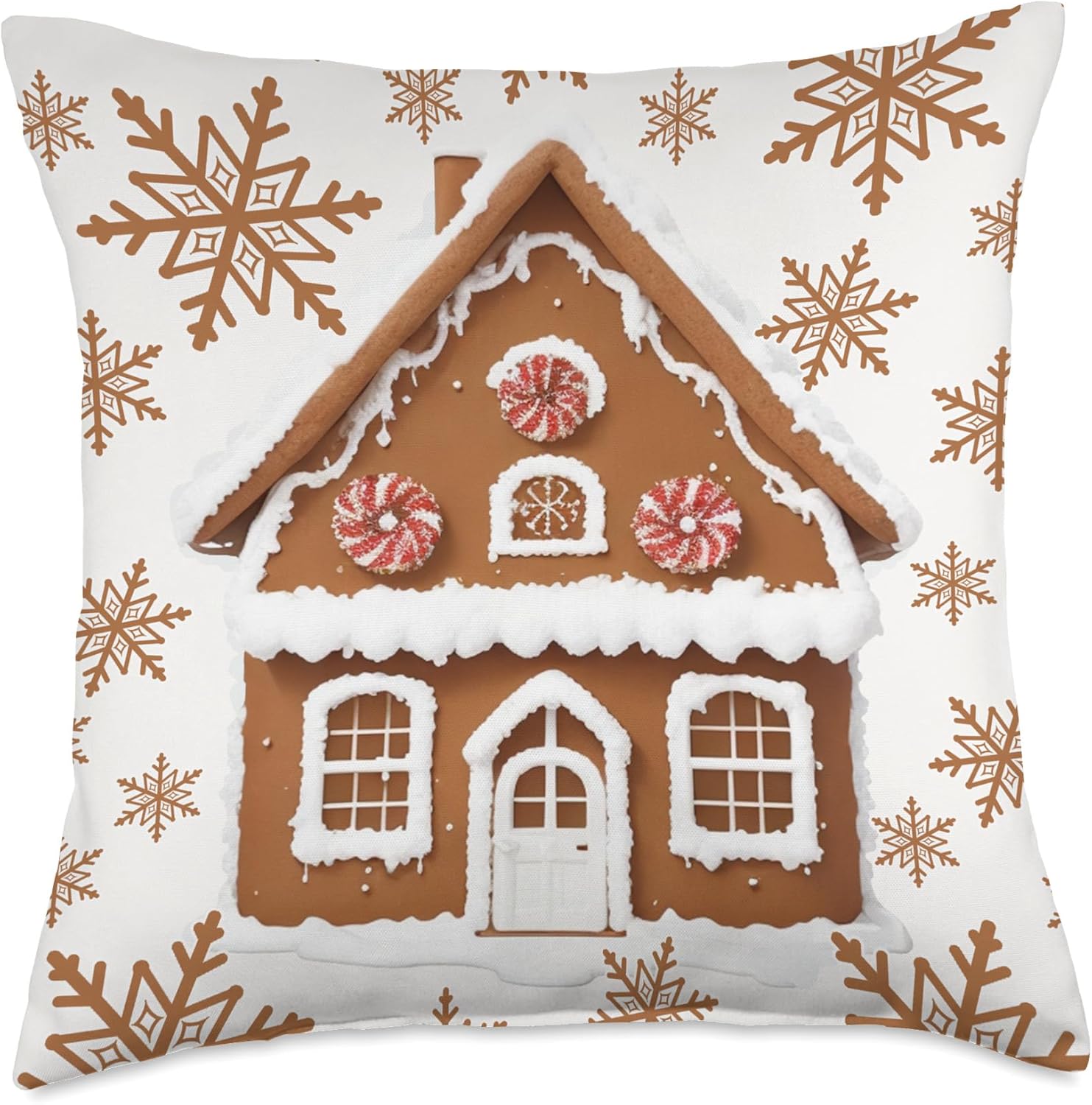 Gingerbread Houses and Snowflakes Sweet Christmas Throw Pillow