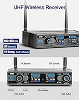 Vista 2 de Sistema de Micrófono Inalámbrico Portátil Dual de 262 Pies, 90 Frecuencias UHF Preestablecidas, Transmisor Corporal, Micrófonos de Diadema