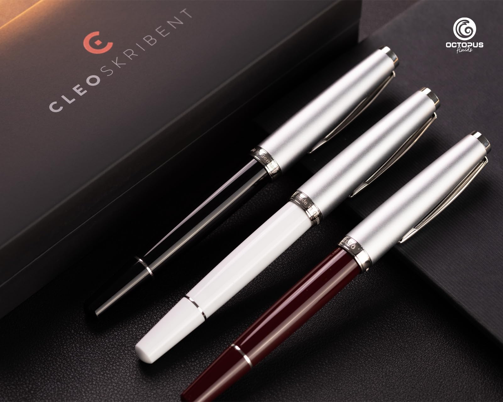 Octopus Cleo Skribent Classic zestaw piór wiecznych, tłokowych, stalówka M i tusz 30 ml burgundowy