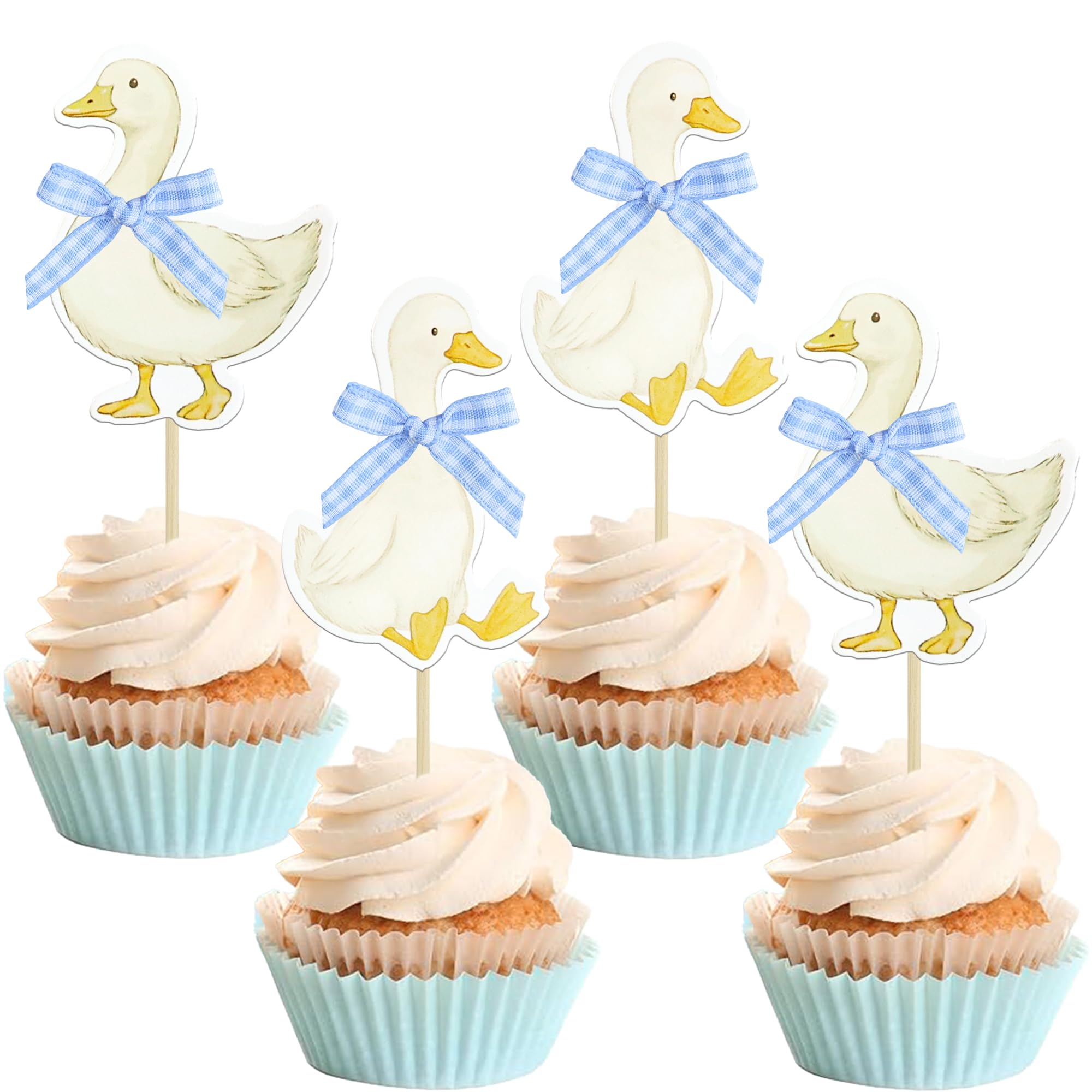 Gyufise 24Pcs Silly Goose Cupcake Toppers Birthday White Goose Baby Shower Theme Kids Baby Boy Girl Decorations Party Supplies for Baby Boy Girl Cake Decorations Birthday Party Supplies โ image 1
