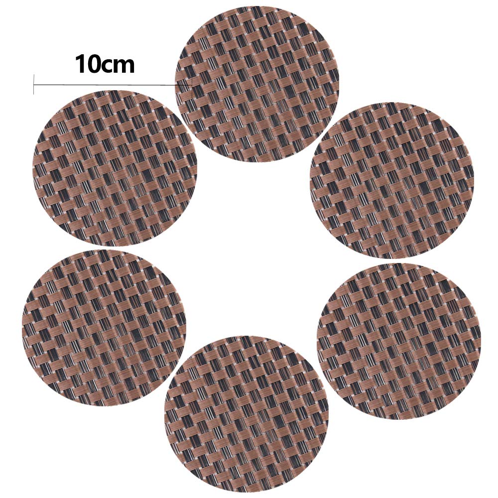 Time to Sparkle Set of 12 PCS Vinyl Woven 6pcs Placemats + 6pcs Coasters Place Mats Non slip Table Mats Waterproof Heat-resistant Dining Table Mats Decor (Brown) - Image 3