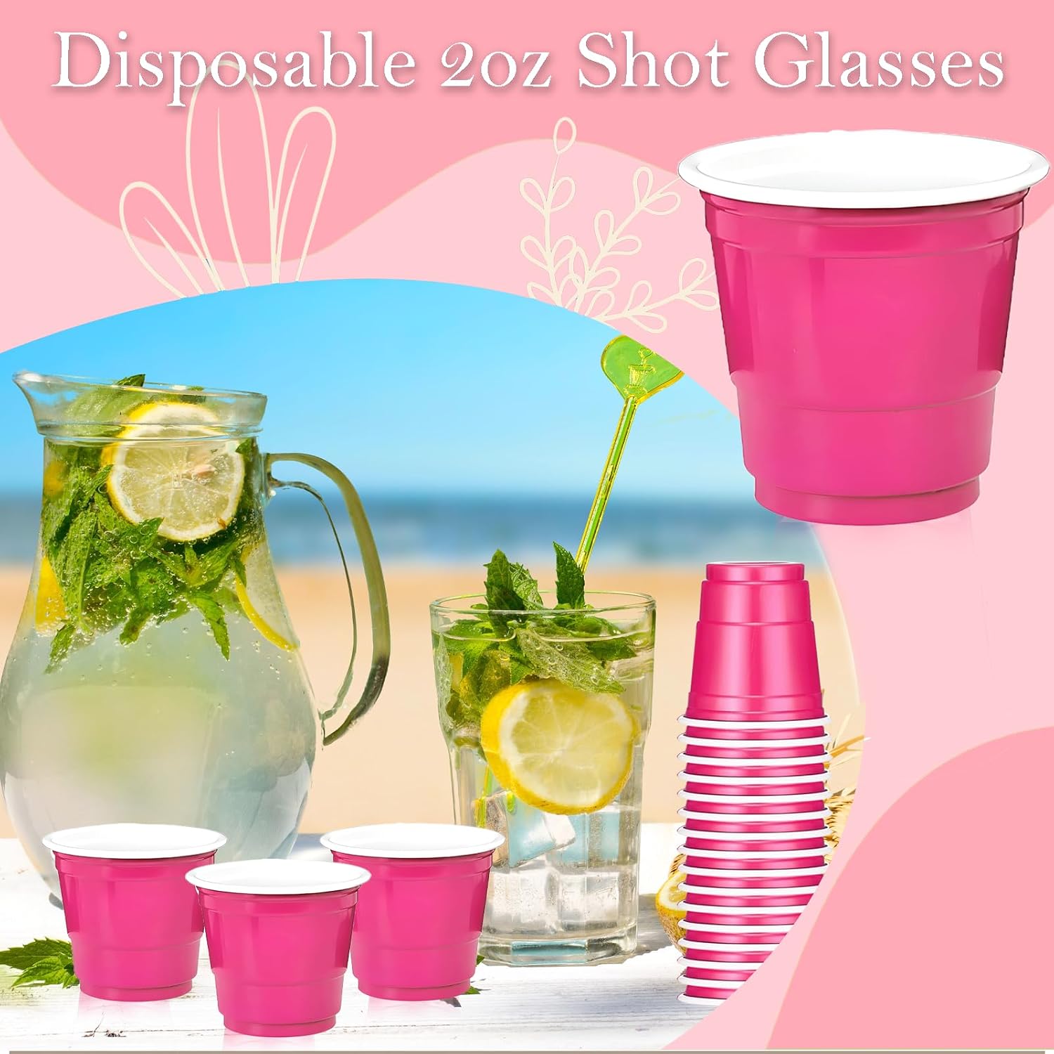 30 Pcs Disposable 2oz Shot Glasses Plastic Cups for Wedding, Graduation Party, Beer Sample Taste Serving, Birthday (Hot Pink) image 4