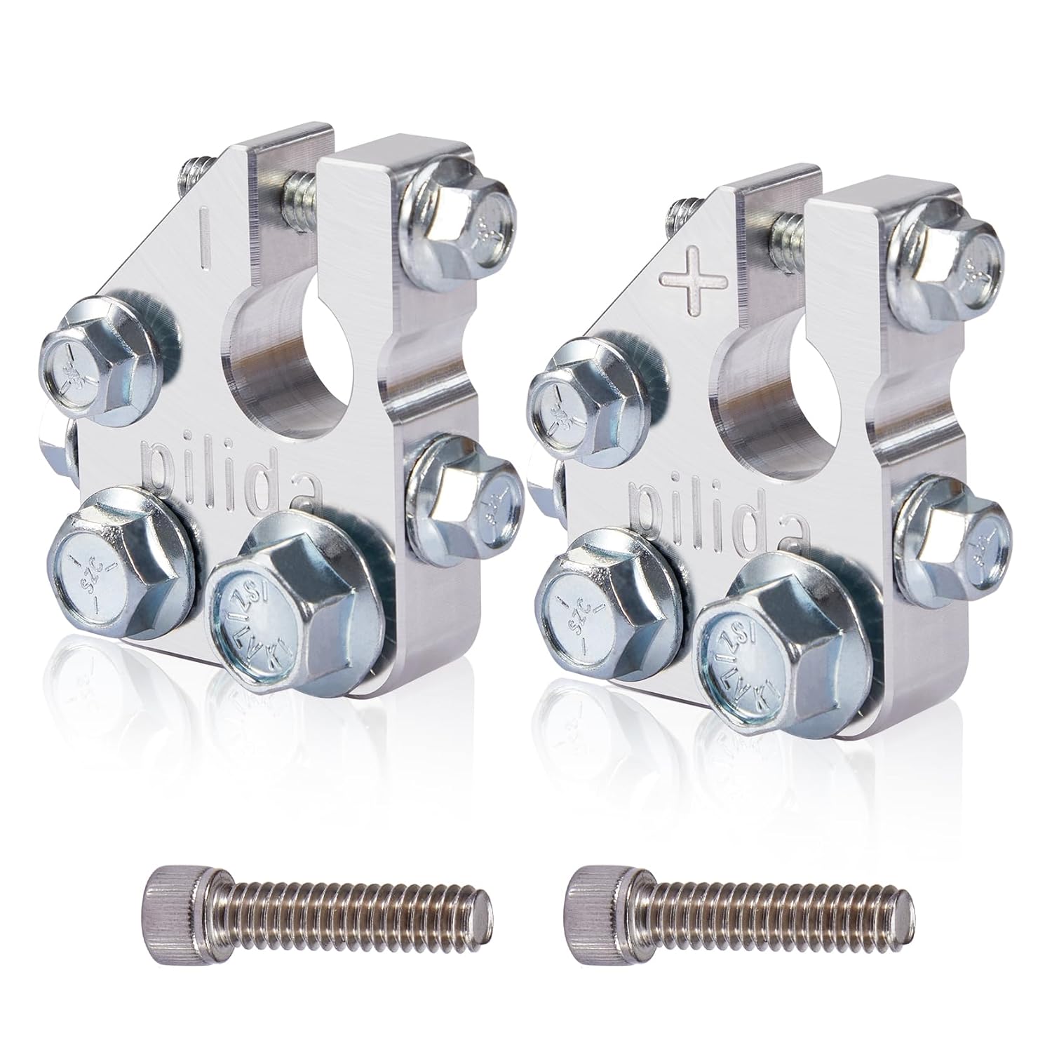 Battery Terminal Connectors,Multi Power Block,Positive & Negative(+/-),Applicable to SAE,5 Way Battery Terminal Clamps for Marine Car Boat RV and Vehicles, Aluminum 1Pair