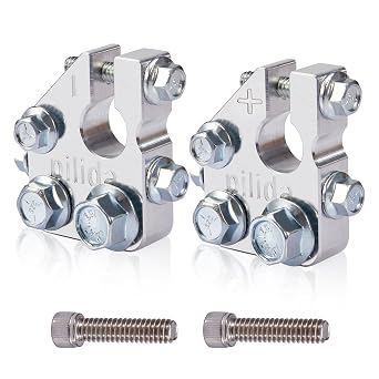 Battery Terminal Connectors,Multi Power Block,Positive & Negative+/-,Applicable to SAE,5 Way Battery Terminal Clamps for Marine Car Boat RV and Vehicles, Aluminum 1Pair