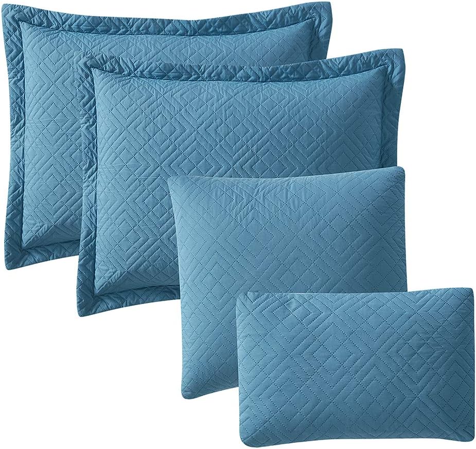 Hearth & Harbor Quilts Twin Size - All Season Bedspread Coverlet Set, Pinsonic Weave Lightweight Bedding Set - 5 Piece Twin Quilt Set with Pillow Shams, Diamond - Blue Heaven - Image 6