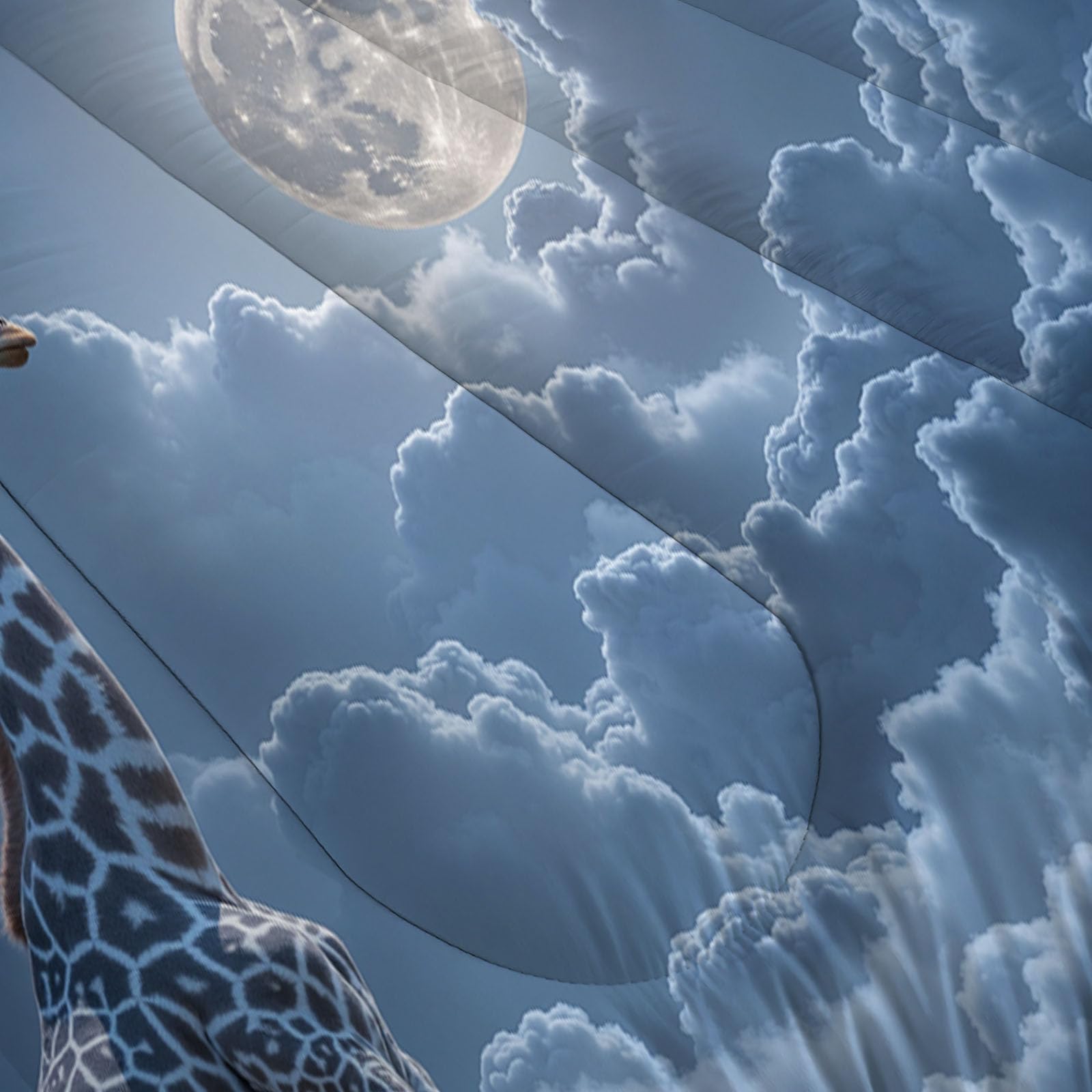 Edredon Cama 135/150 Jirafa Parada Sobre Nubes Estampado 3D, Edredón Nórdico 4 Estaciones 240x220cm, Colcha Transpirable De Microfibra Lavable Dibujos Animados Animales, 2 Fundas De Almohada 50X75cm