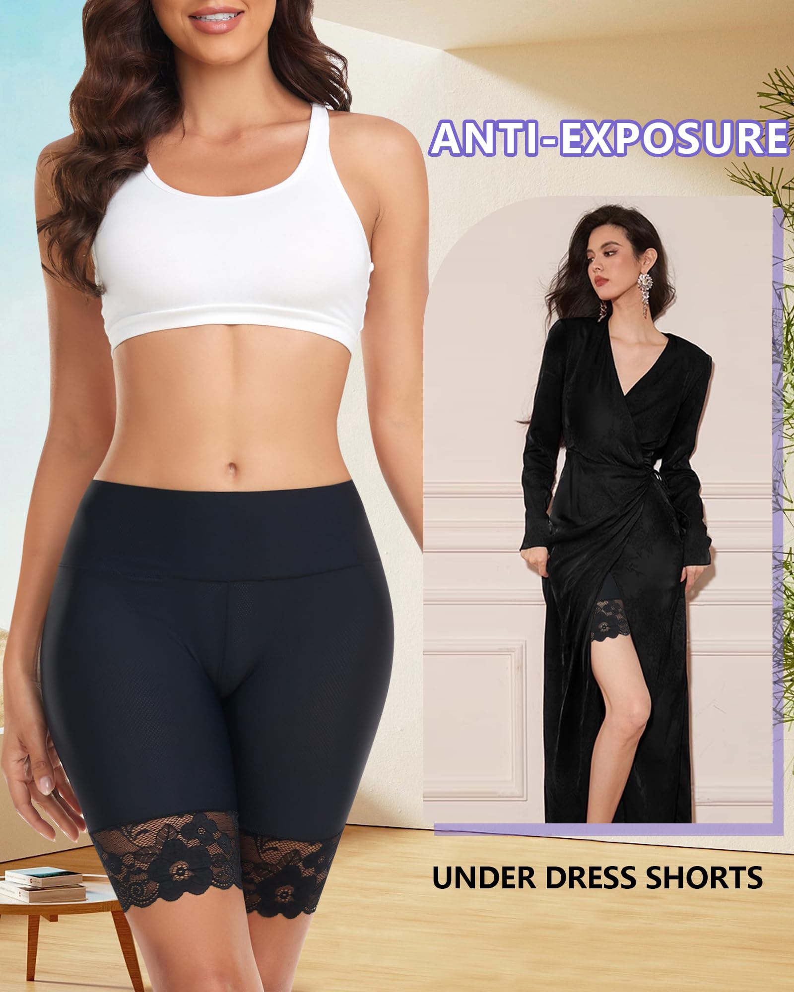 Slip-Shorts für Unterkleider, Mesh, Damen, Anti-Scheuern, Unterwäsche, hohe breite Taille, Boyshorts, Höschen, Spitze unter Shorts