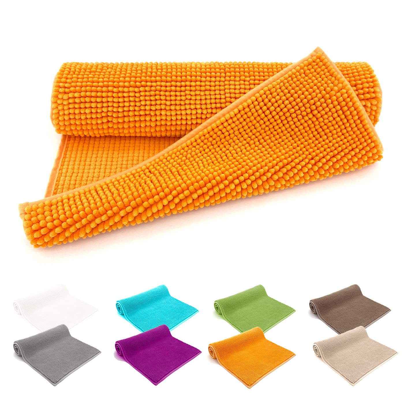 heimtexland Badvorleger Chenille Super Flauschig Saugstark Orange 60x90cm