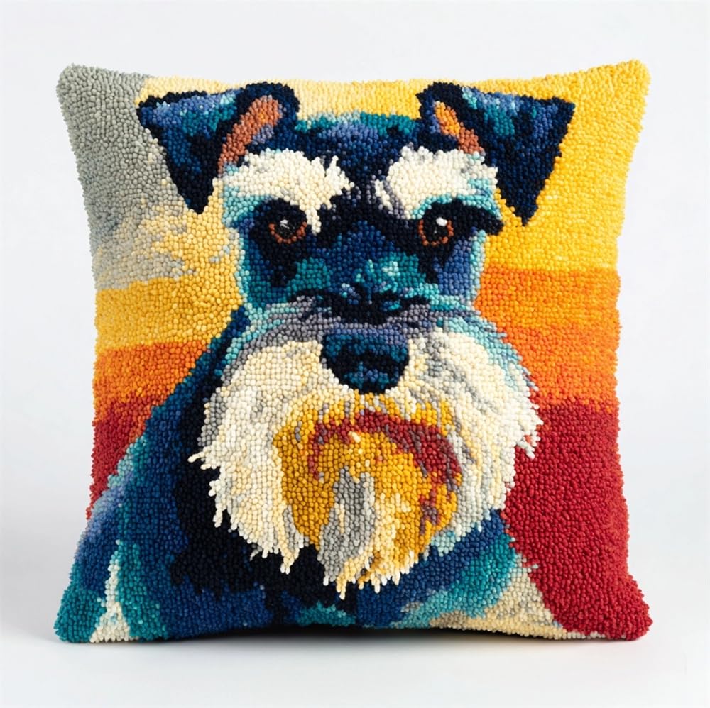 FWRTYCB Latch Hook Kits for Adults Schnauzers Latch Hook Pillow Cushion Ca