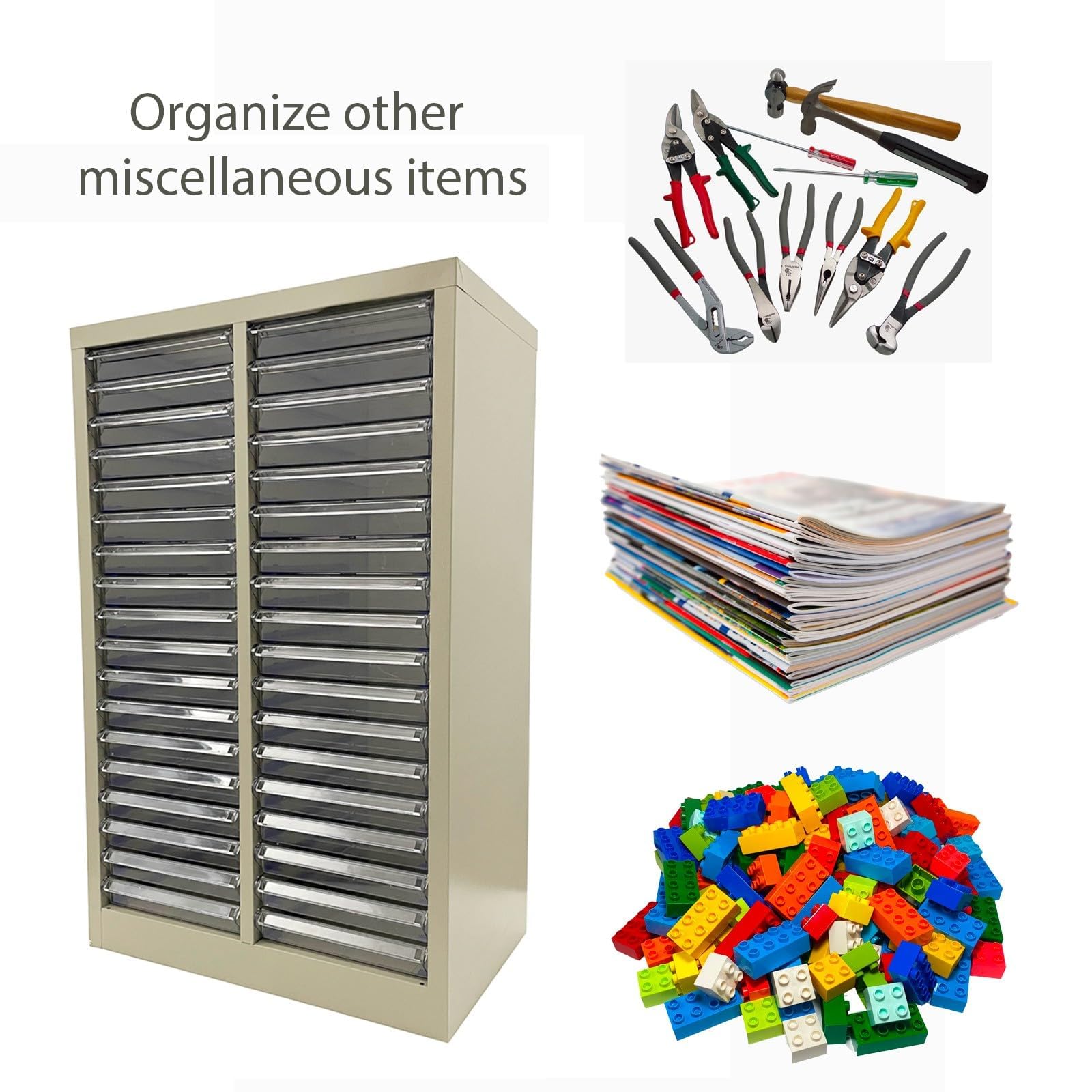 Gabinete de documentos transparente – 36 cajones para almacenamiento de papel de archivos, sistema de archivo vertical para oficina, almacén, garaje, diseño sin puerta, solución de almacenamiento de