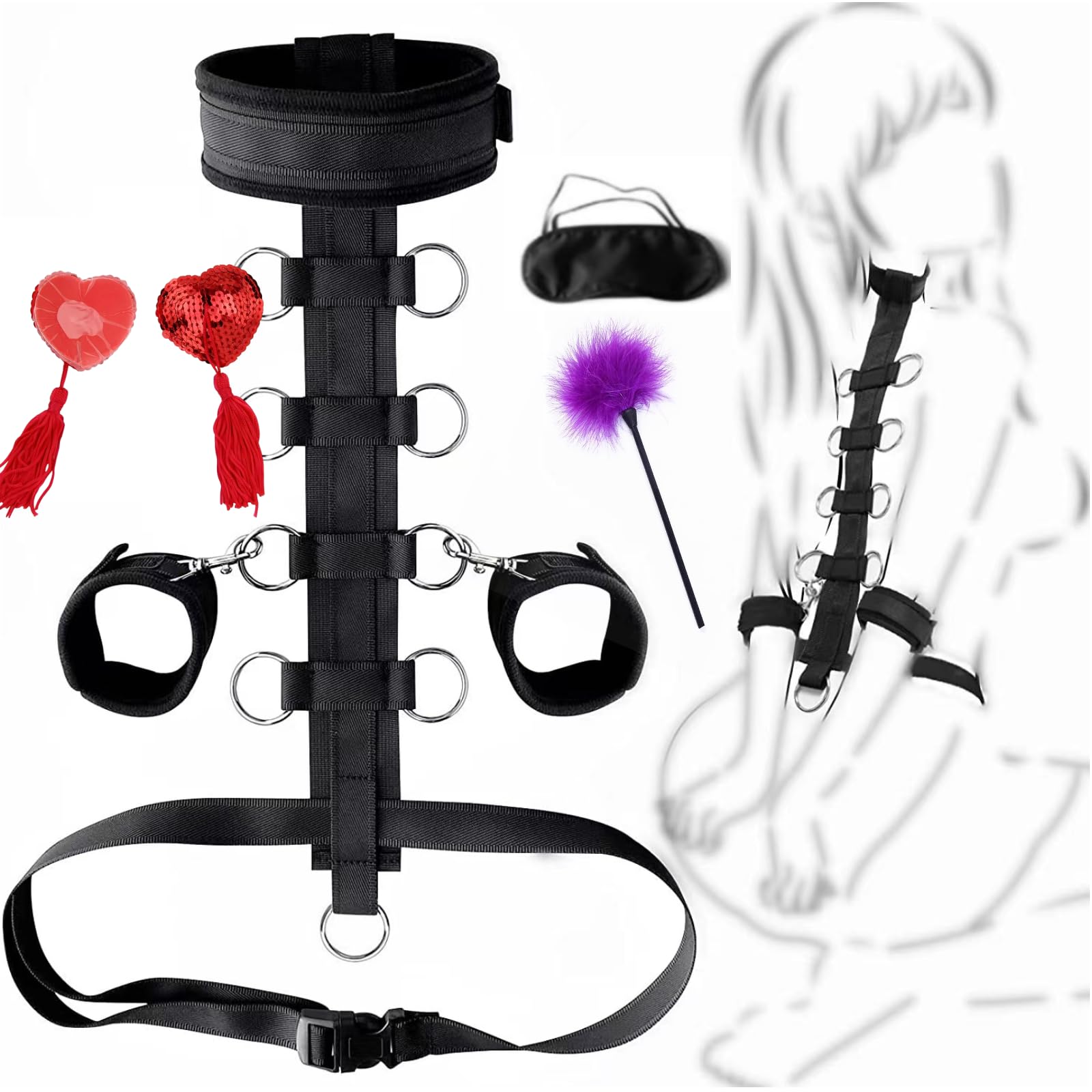 Bondaged Restraints Sex Bed Restraints for Couples Sex SM Toys Bondaged Kit Adult Sex Restraints Adults Set with Hand and Ankle Cuffs Sex Ties Restraints for Women Sweater Y63R0