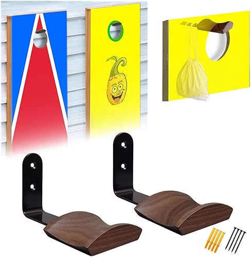 Accesorios para colgar tableros de Cornhole  Ganchos de pared de madera de nogal resistentes  Soporte de pared de madera maciza para un juego de 2