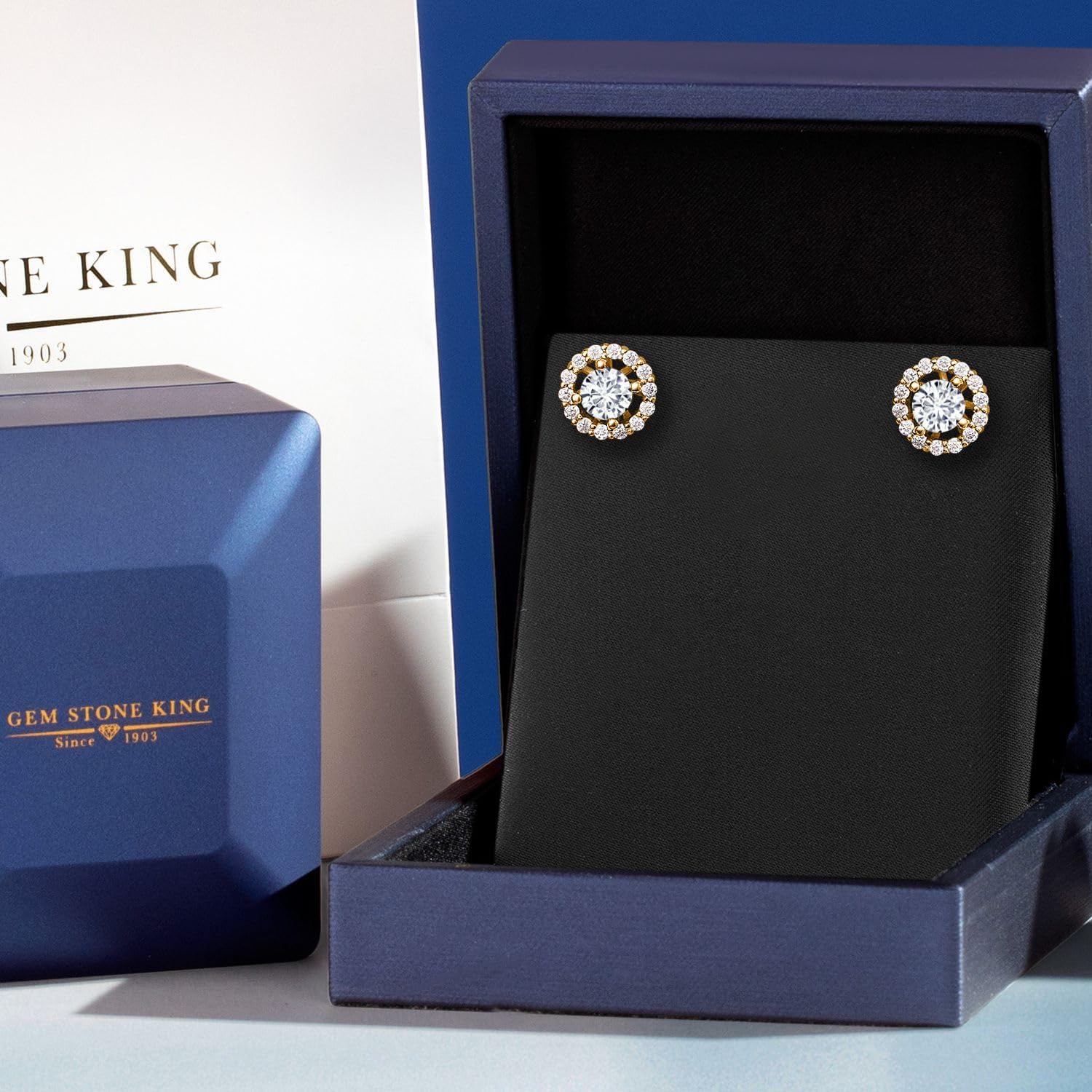 Gem Stone King 18K Yellow Gold Plated Silver Women Stud Earrings with Removable Jackets Round Lab Grown Diamond and Moissanite (1.42 Cttw) - Image 5