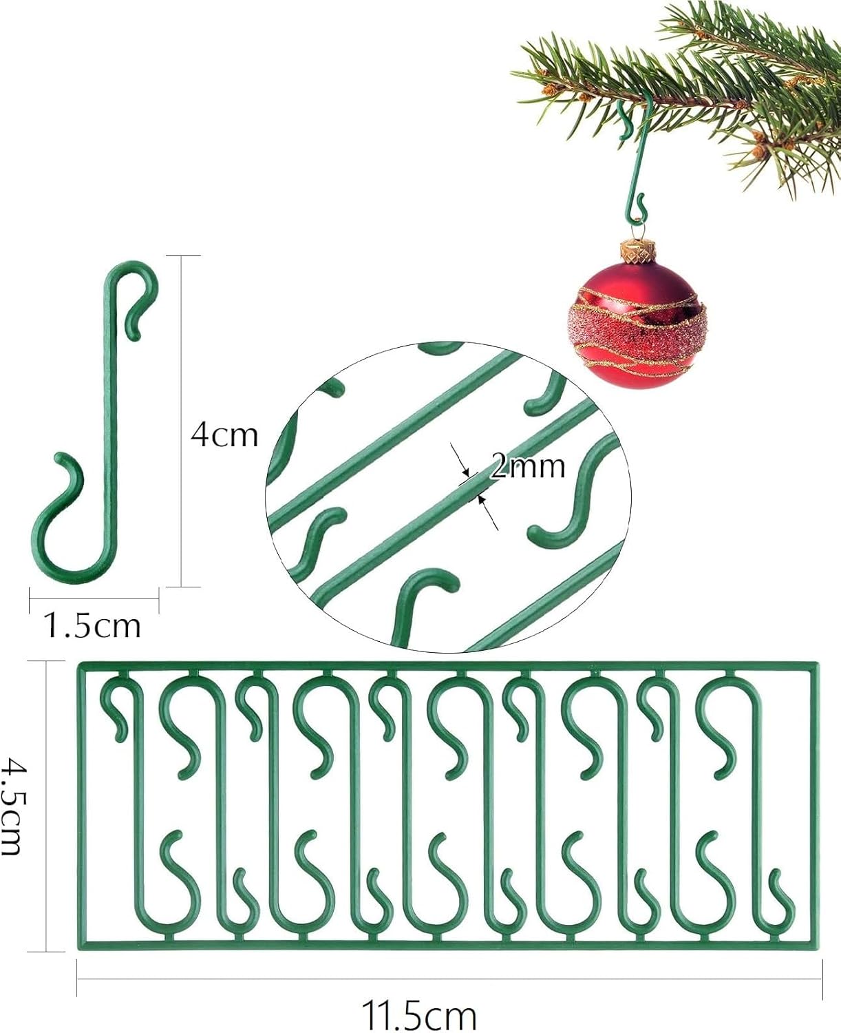 UKDeals Direct® 100 Bauble Christmas Tree Hooks Green Ornament Hooks Mini Hangers for Christmas Tree, Christmas Wreath, Christmas Vine