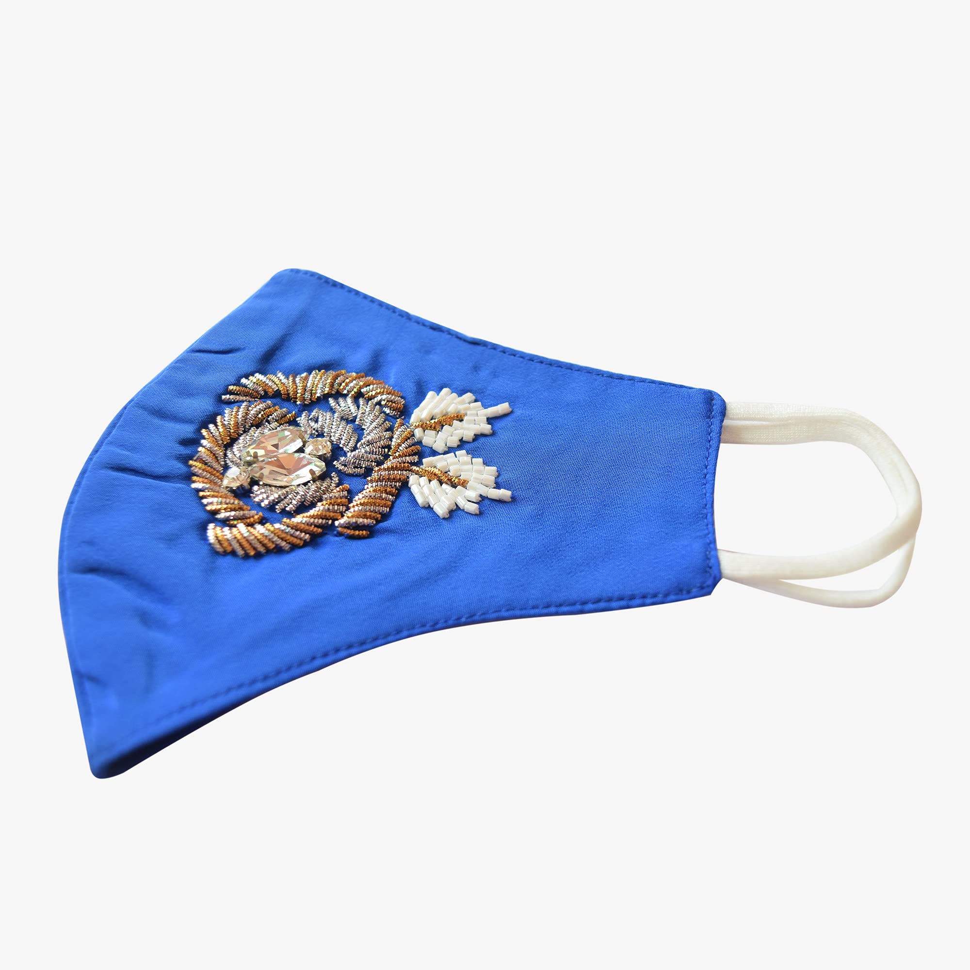 Carole Marvin Blue Embroidery Mask