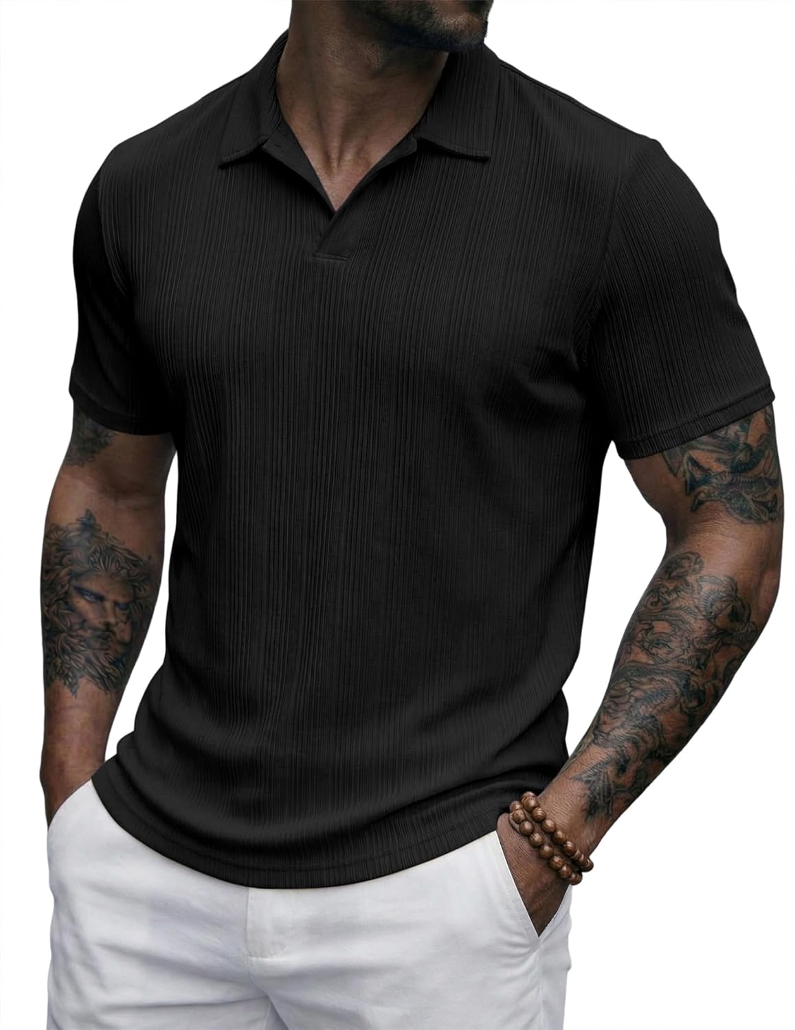 JMIERR 2026 Mens Casual Knit Polo Shirts Stretchy Old Money Textured Short Sleeve Dress Golf Shirts