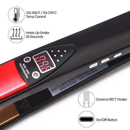 Miniatura 2 de Le Angelique Plancha plana Titan Nano Titanium ● Placas de peinado de 1 pulgada ● Control digital de temperatura de 450F a 120F Plancha de pelo