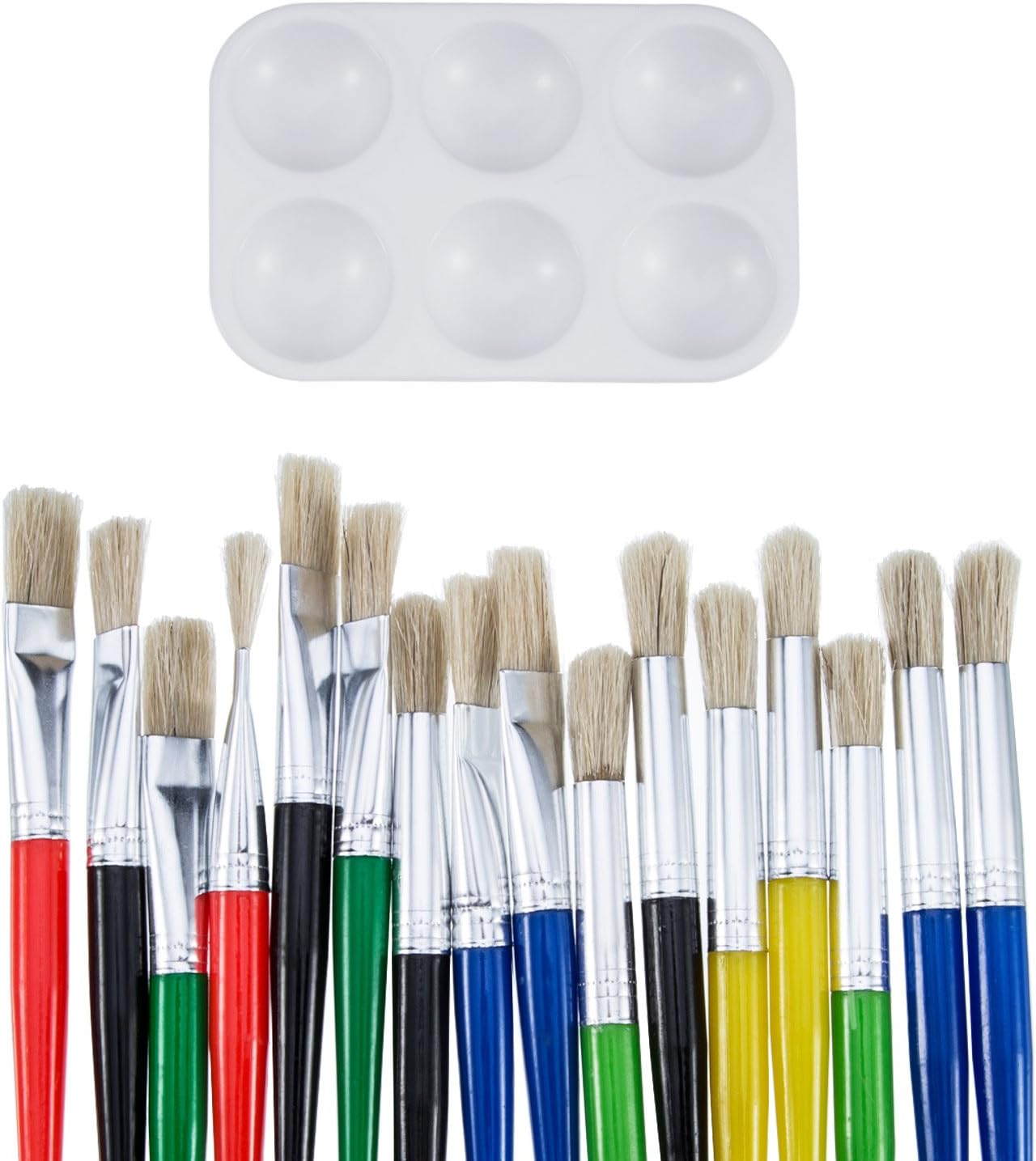 Shappy 16 Pieces Large Flat and Round Children's Paint Brushes with Painting Tray, Assorted Color