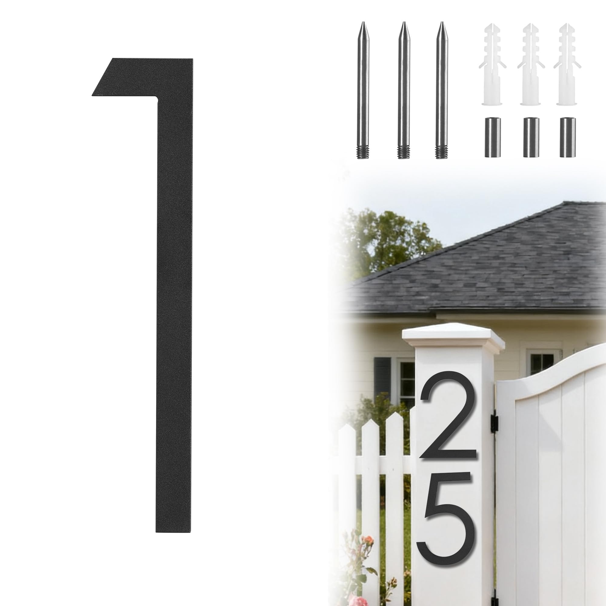 Photo 1 of 10 Inch House Numbers For Outside Modern,Metal house Numbers for Outside,Large Black Address Numbers For House Outdoor Matte Black Floating Flush Mount Aluminum Home Address Numbers 1