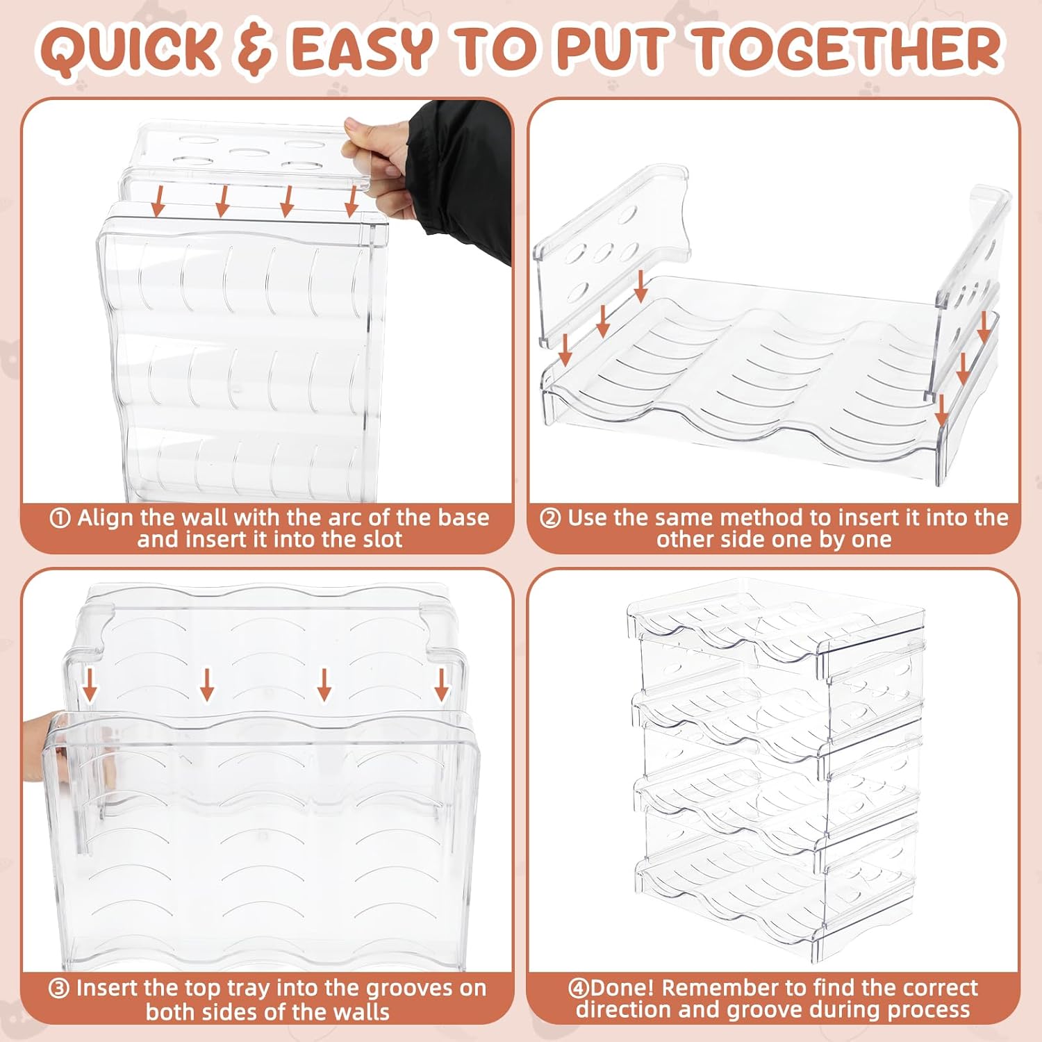 FHTONGE Heavy-Duty Cat Can Organizer for Multiple Sizes, Transparent Wet Cat Food Storage Rack for Pantry Kitchen Cabinet Rridge, 4-Tier Pet Canned Goods Dispenser Shelf Dog Tins Holder Container