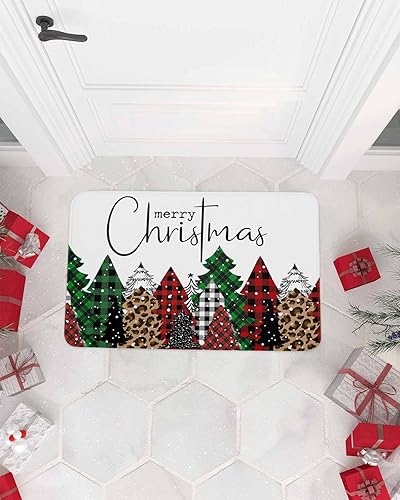 Vista 188 de Tapete de Feliz Navidad, tapete antideslizante para puerta delantera, baño, cocina, dormitorio, patio, entrada, 16 x 24 pulgadas, rojo, negro y verde