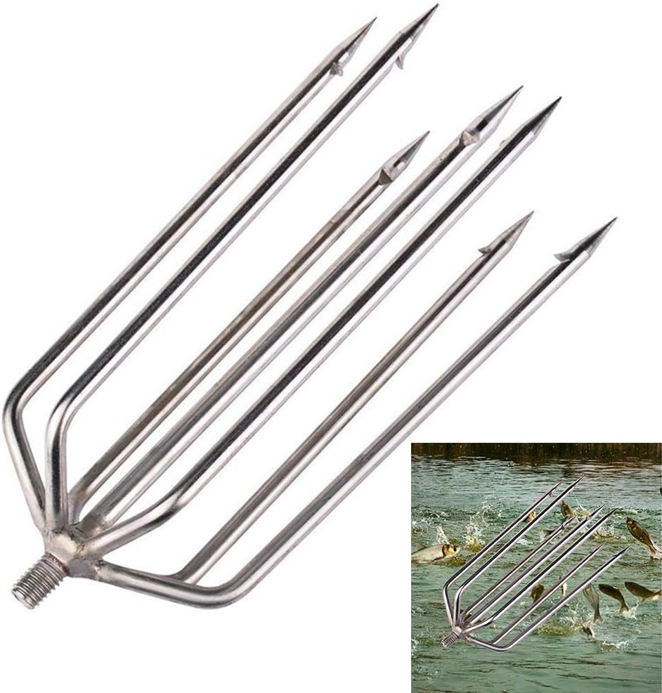 Fishing Harpoon Fishing Spear Gig Gaff Fork Hook with 8mm Screw for Frog Barbed Stainless Steel 7 Prong Tine (7 Round Prong)