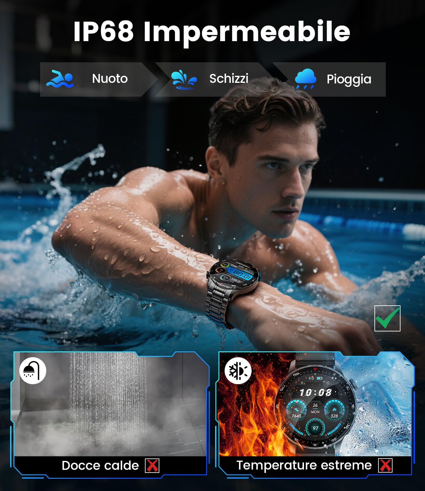 Smartwatch Uomo,1.43" AMOLED Orologio Smartwatch Uomo con Chiamate Bluetooth,123 Modalità Sportive,Monitoraggio Frequenza Cardiaca e Pressione, Cassa Acciaio Inox,UI Personalizzabile,per Android iOS