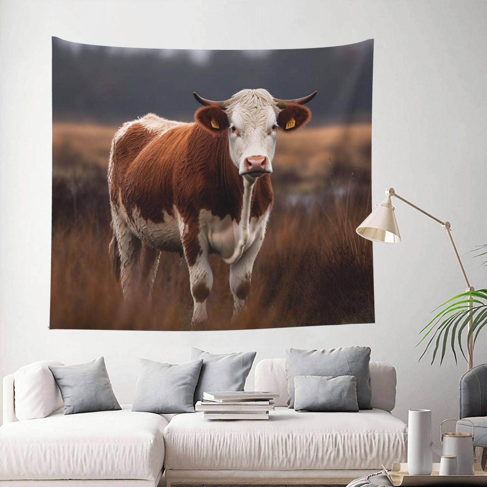 MXDLKSWPOH Tapestry 152x130 cm Art Wall Hanging for Living Room Modern Soft Aesthetic Tapestries Poster Cow in the Grass Tapestry Home Decoration Large Wall Tapestries for Bedroom Dorm Decor