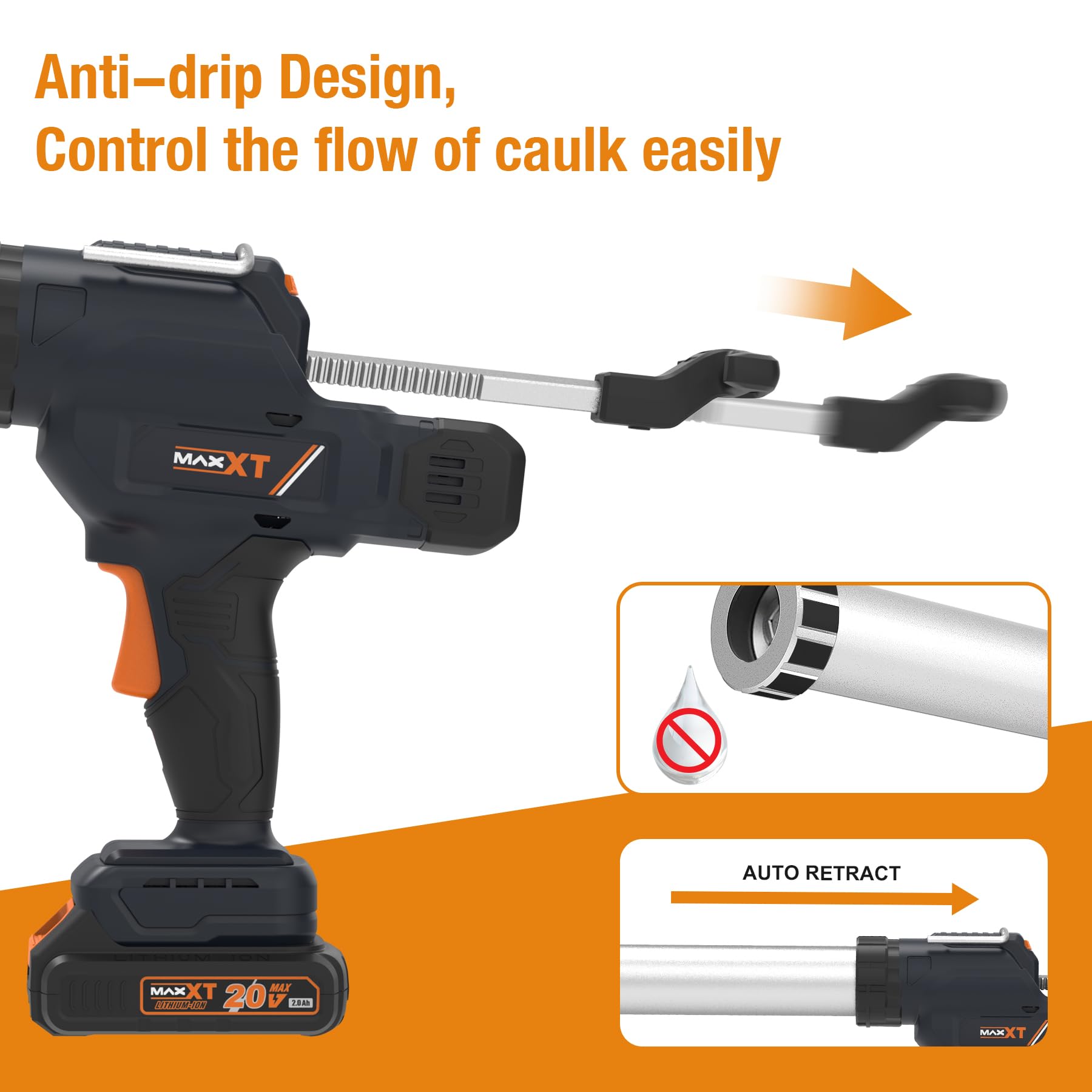 MAXXT Pistola selladora eléctrica para cartuchos de 600 ml, pistola de silicona de 20 V con baterías de 2000 mAh para sellar y impermeabilizar