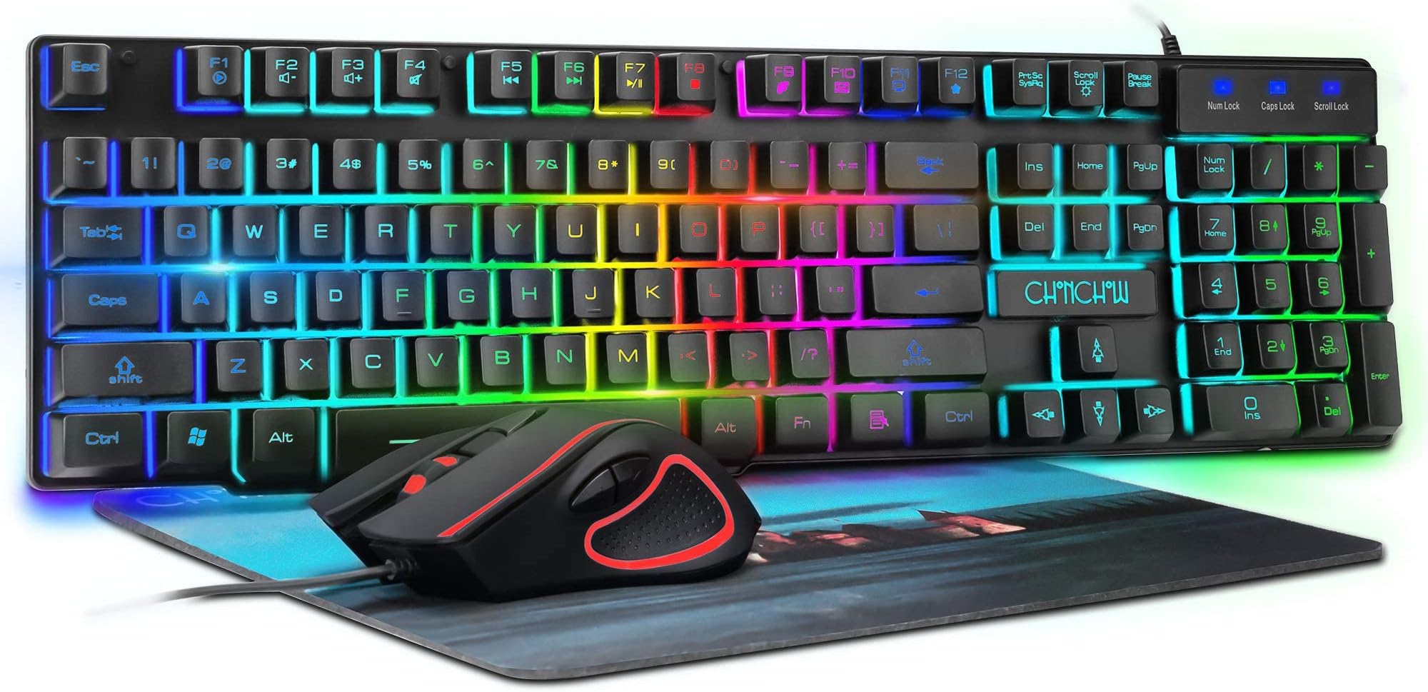 Gaming Keyboard and Mouse Combo CHONCHOW Rainbow LED Backlit USB Wired Key Board with Mice Compatible with PS4 Xbox one PC Computer Gamers
