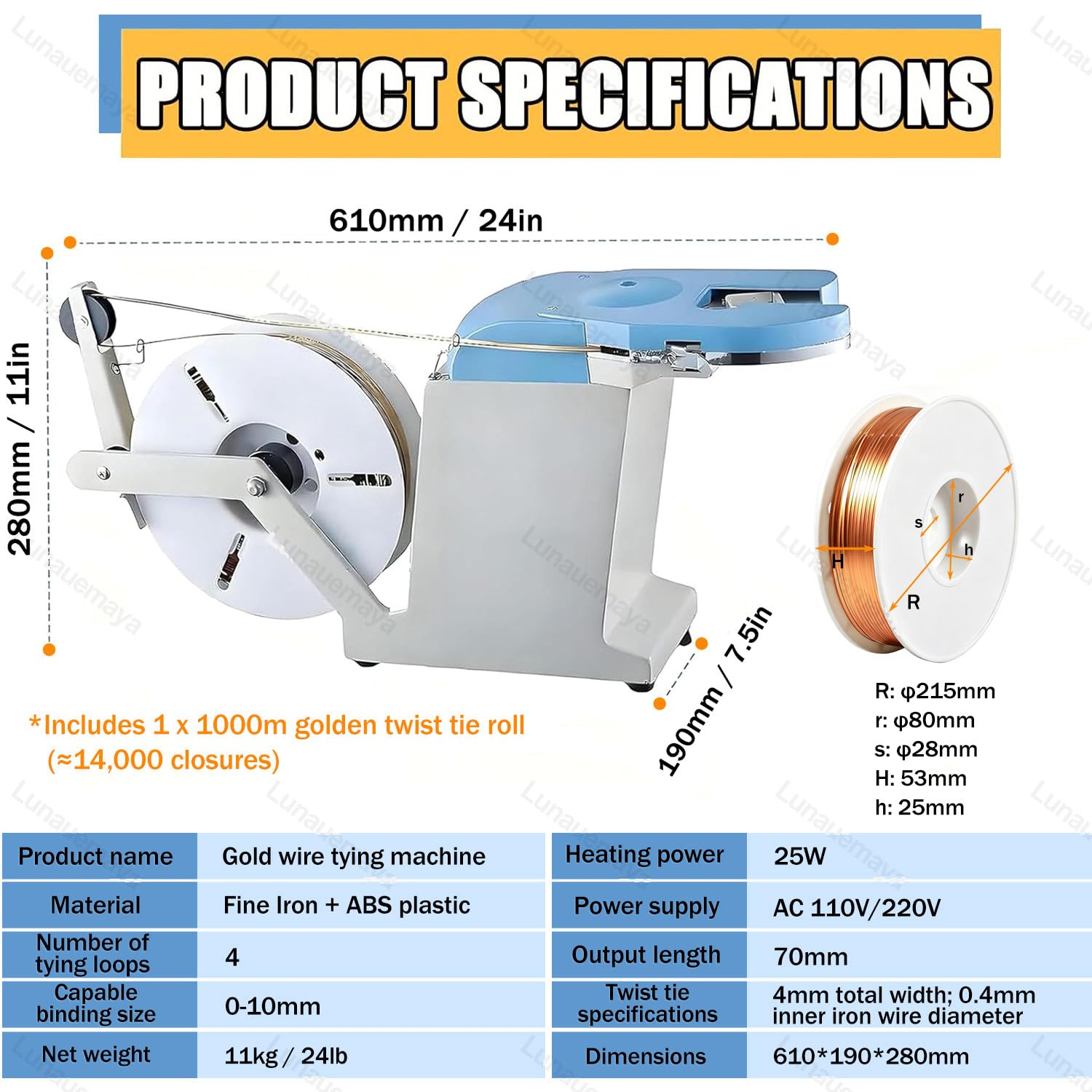 Macchina Automatica a Filo Torsadato Professionale, Sigillatrice per Sacchetti di Plastica Fornita con 1 Rotolo di Fili Torsadati Dorati, per Panetterie, Uso Domestico e Piccole attività