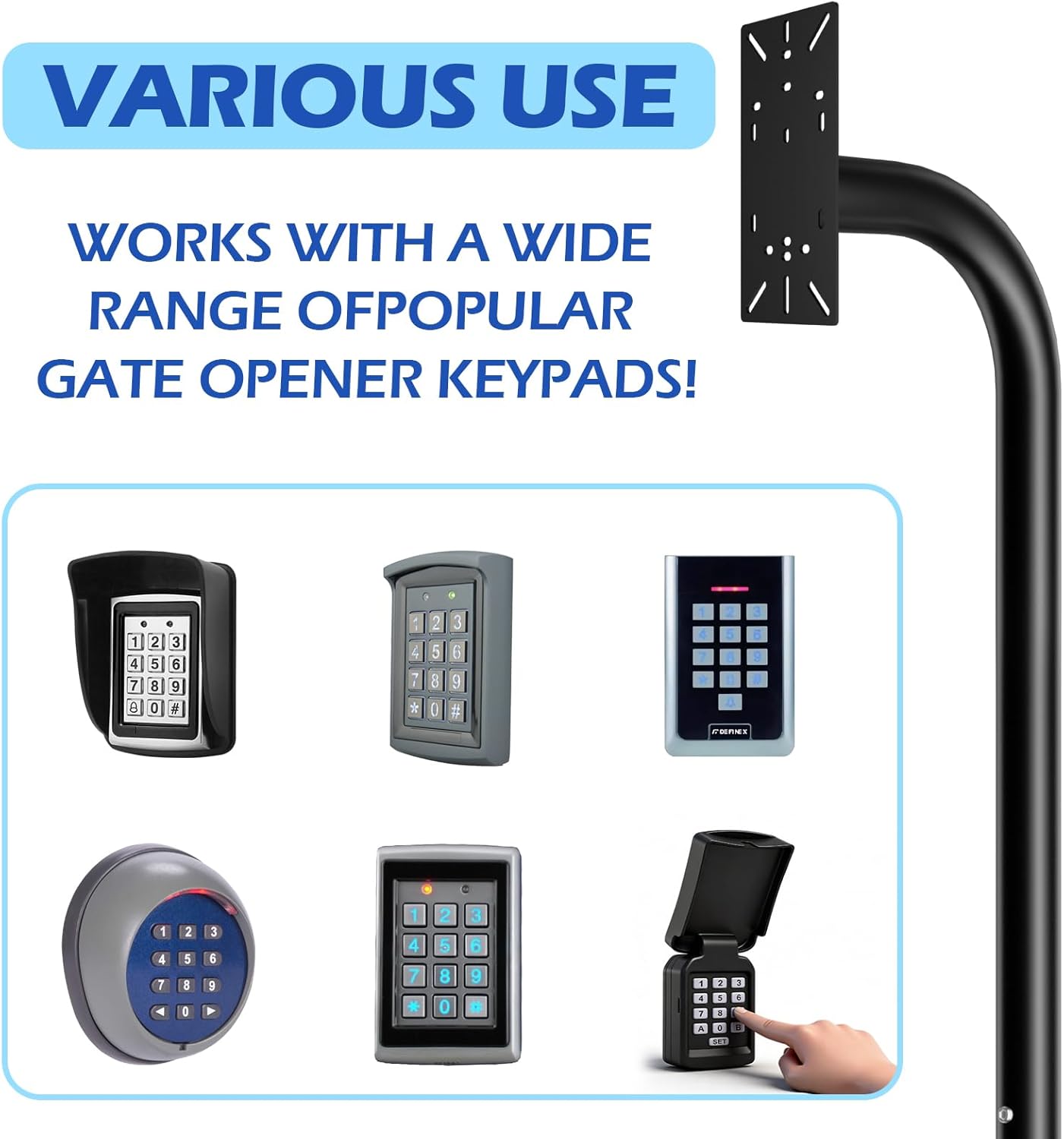 LAJIAOZ 68" Universal Gooseneck Pedestal Post for Gate Opener Keypad, Heavy Duty Steel Burial Outdoor Mount, Compatible with Ghost Controls, Mighty Mule, Topens, CO-Z, Wireless/Wired Keypad & Intercom