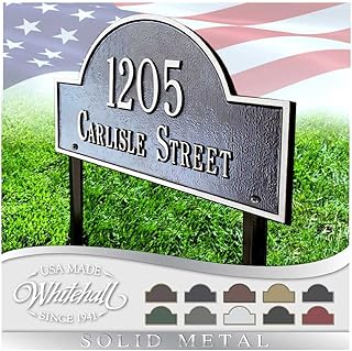 Whitehall™ Personalized Cast Metal Address plaque - LAWN MOUNTED Arch Plaque. Made in the USA. BEWARE OF IMPORT IMITATIONS. Display your address and street name. Custom house number sign.