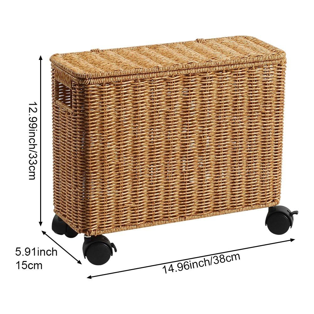 Baúl De Almacenamiento De Mimbre con Ruedas Y Tapa. Caja De Almacenamiento De Mimbre con Ruedas para Dormitorio Y Sala De Estar.