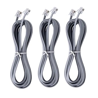 RJ12 Cable Phone Cord RJ12 6P6C Male to Male Straight Wired for Both Data and Voice Use 6.6Feet-Silver-3 Pack