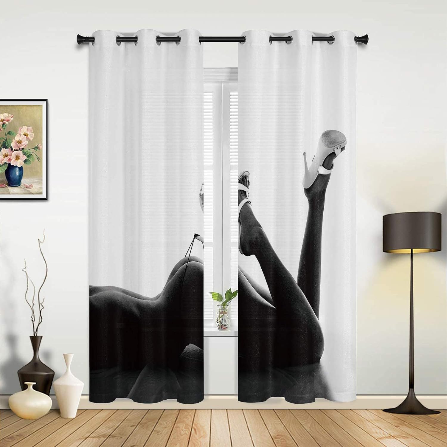 Retro Black White Sexy Women Blackout Curtains, Nude Art 3D Printed Drapes, Top Grommet Darkening Window Curtains Thermal Insulated Curtain for Bedroom and Kitchen (52" W x 63" L)