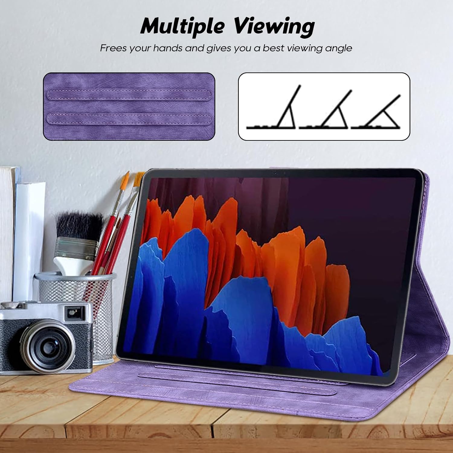 Case for Samsung Galaxy Tab S10 FE Plus 13.1 Inch 2025 SM-X620 X626B, Premium PU Leather with Blossom Pattern Flip Cover with Shockproof TPU Multi-Angle Stand & Card Holder Tablet Case, Purple image 4