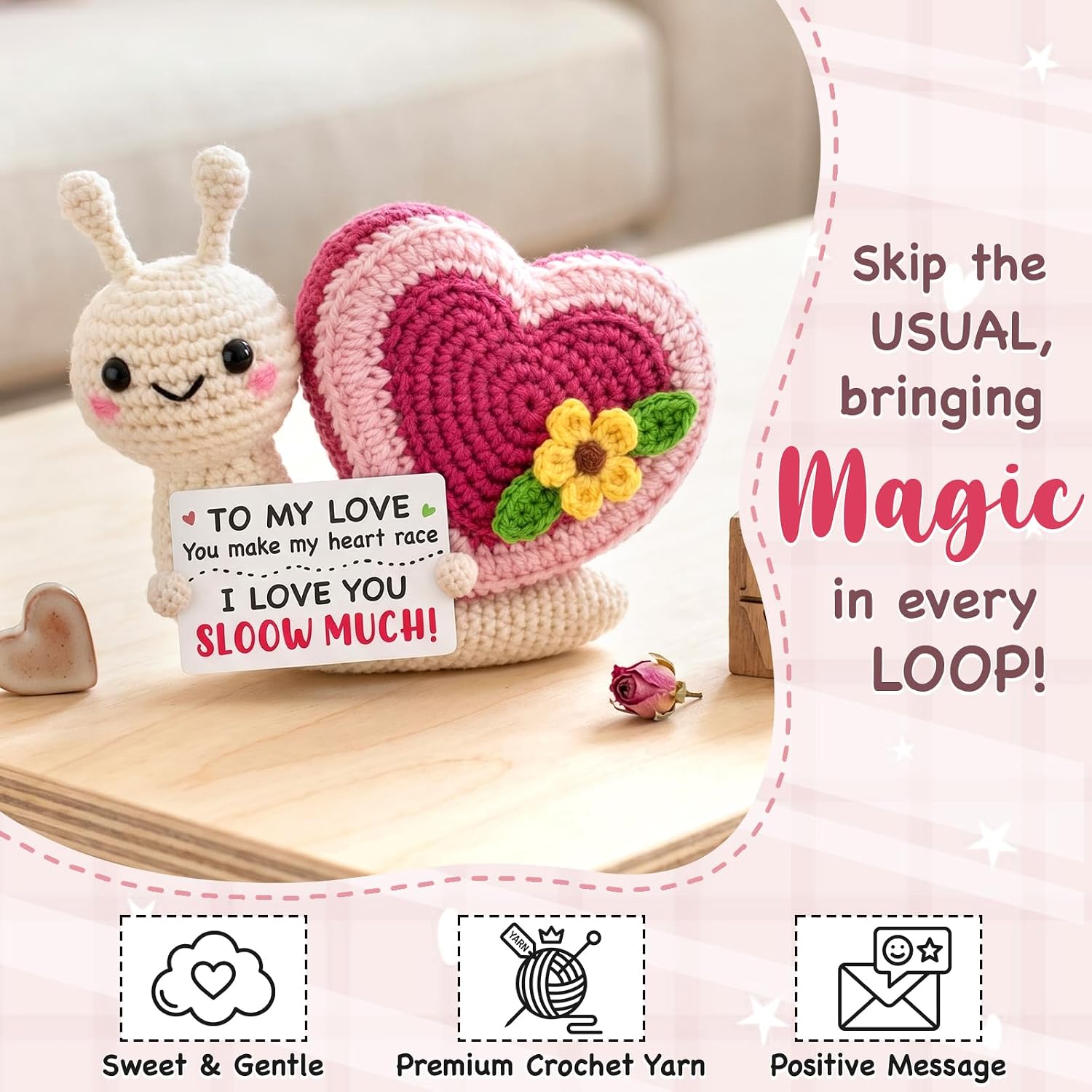 Tiny Detalles Snail Crochet for Boyfriend Girlfriend, Birthday Gifts for Women Men, Romantic to My Love Valentine Decor, Cute Snail Crochet for Couples