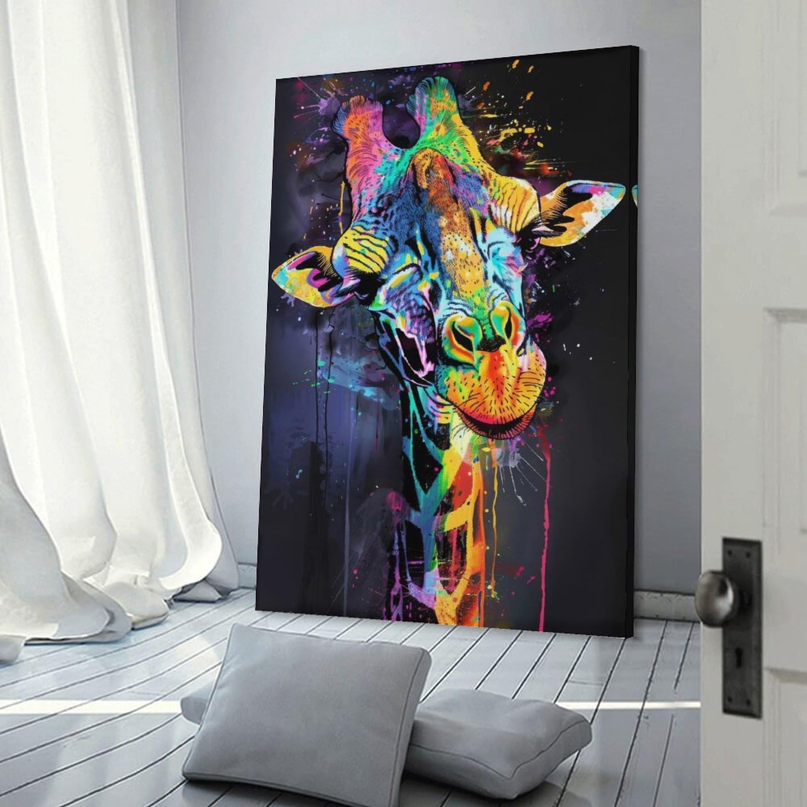 Junmoney Giraffe Popart Painting Decorative Canvas Print 24x36inch(60x90cm), for Study, Office Or Focused Interiors, Wall Art That Adds Style to Work Areas